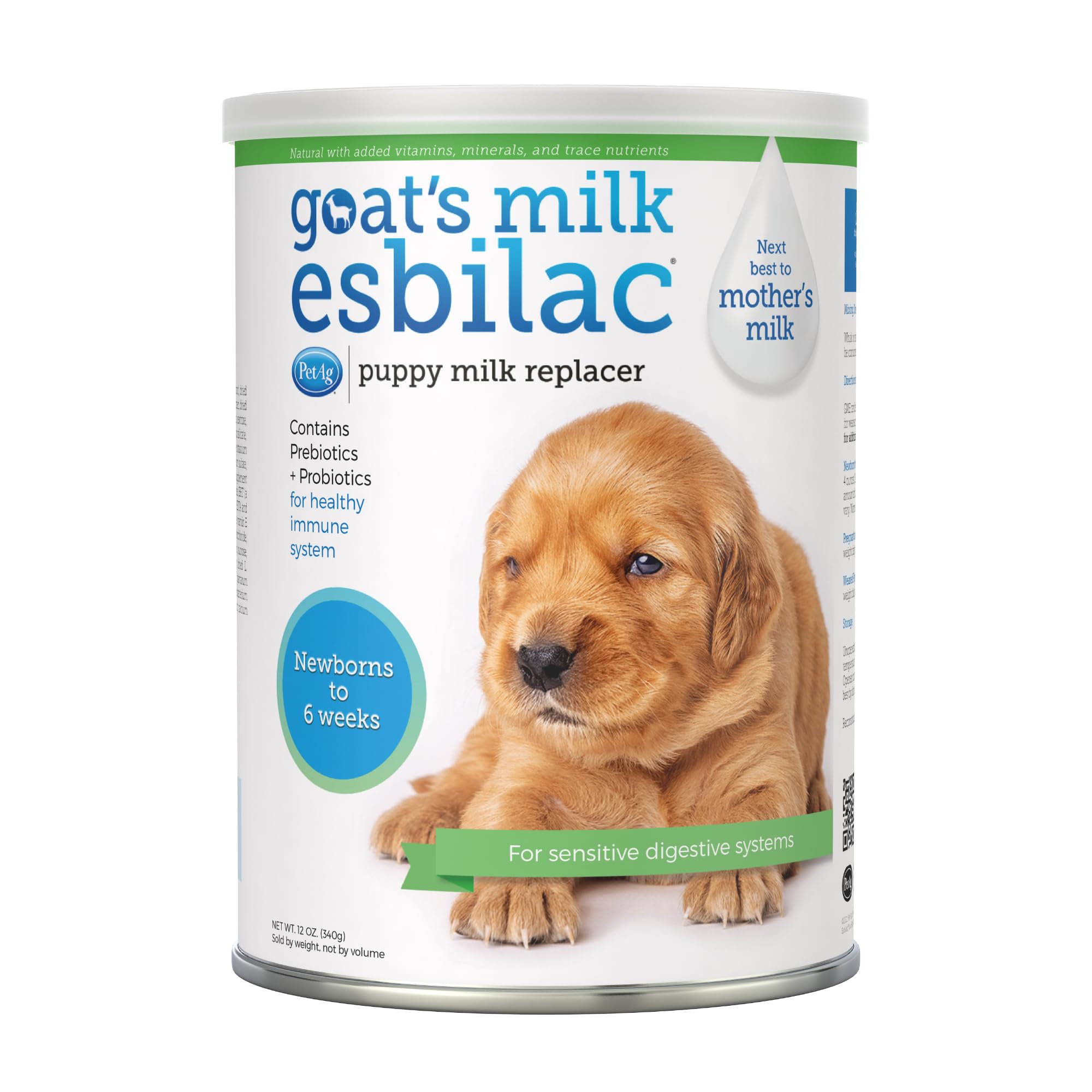 Pet-Ag Goats Milk Esbilac Powder - 12 oz - Powdered Puppy Formula with Prebiotics, Probiotics & Vitamins for Puppies Newborn to 