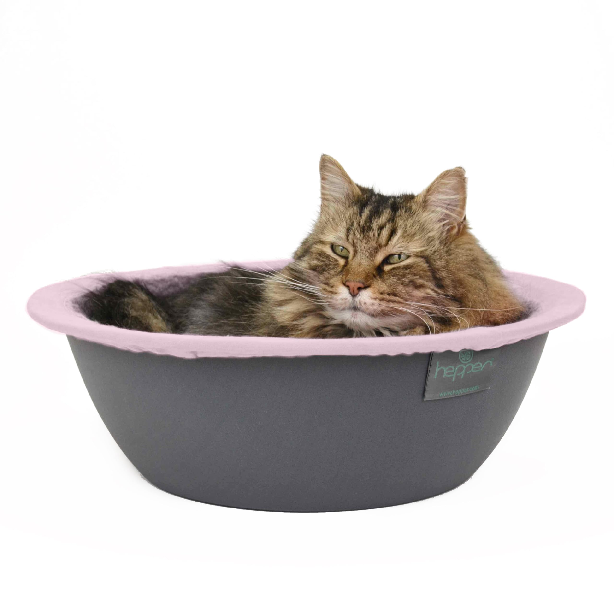 Hepper Cat Nest - Washable Cat Bed With Removable Fluffy Fleece Liner - Cozy Comfy Calming Cat Bed Round Shape - Cat Warming Bed - Donut Cat Bed Desk Ready - Small Cat Bed For Indoor Cats (Grey/Pink)