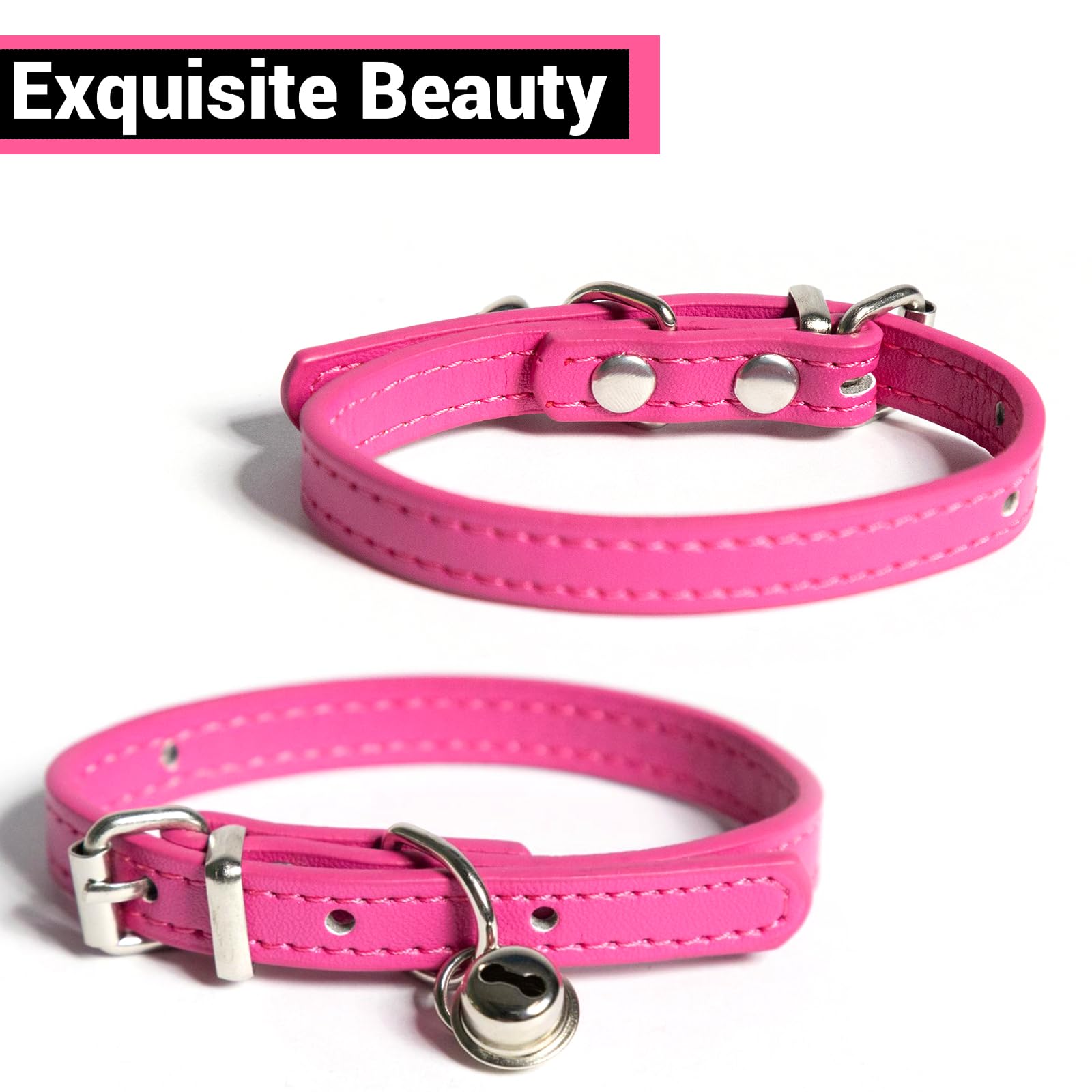 Jestrem Dog Collar For Small Cat Dogs, Pink Dog Collar, Adjustable Teacup Dog Collar For Puppy Small Dogs Cats, Pink, 3/8 Inch W