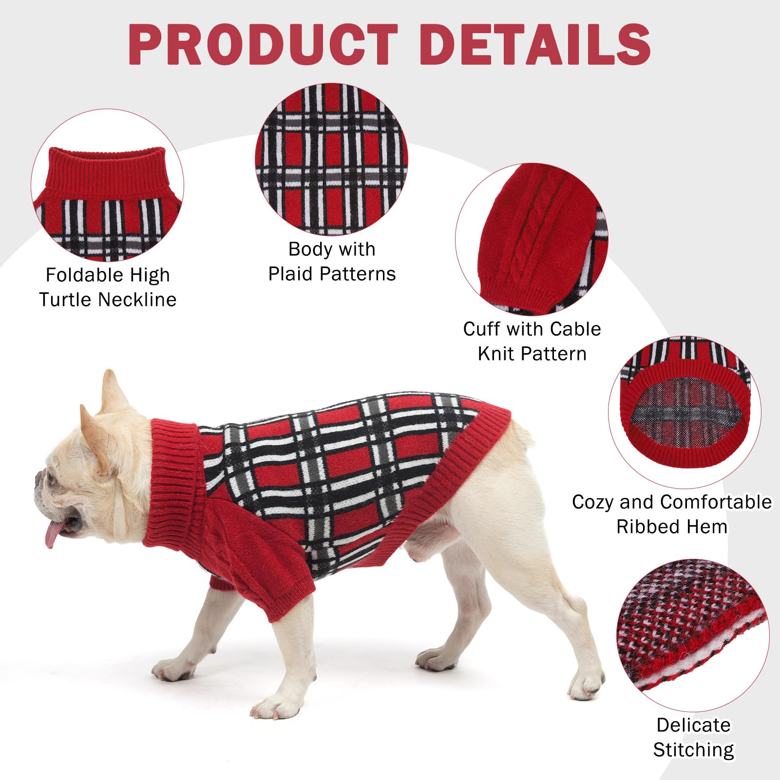 Scenereal Medium/Large Dog Pullover Sweater, Cable Knitwear Dog Sweatershirt For M Big Dogs,Plaid Turtleneck Thick Warm Dog Clot