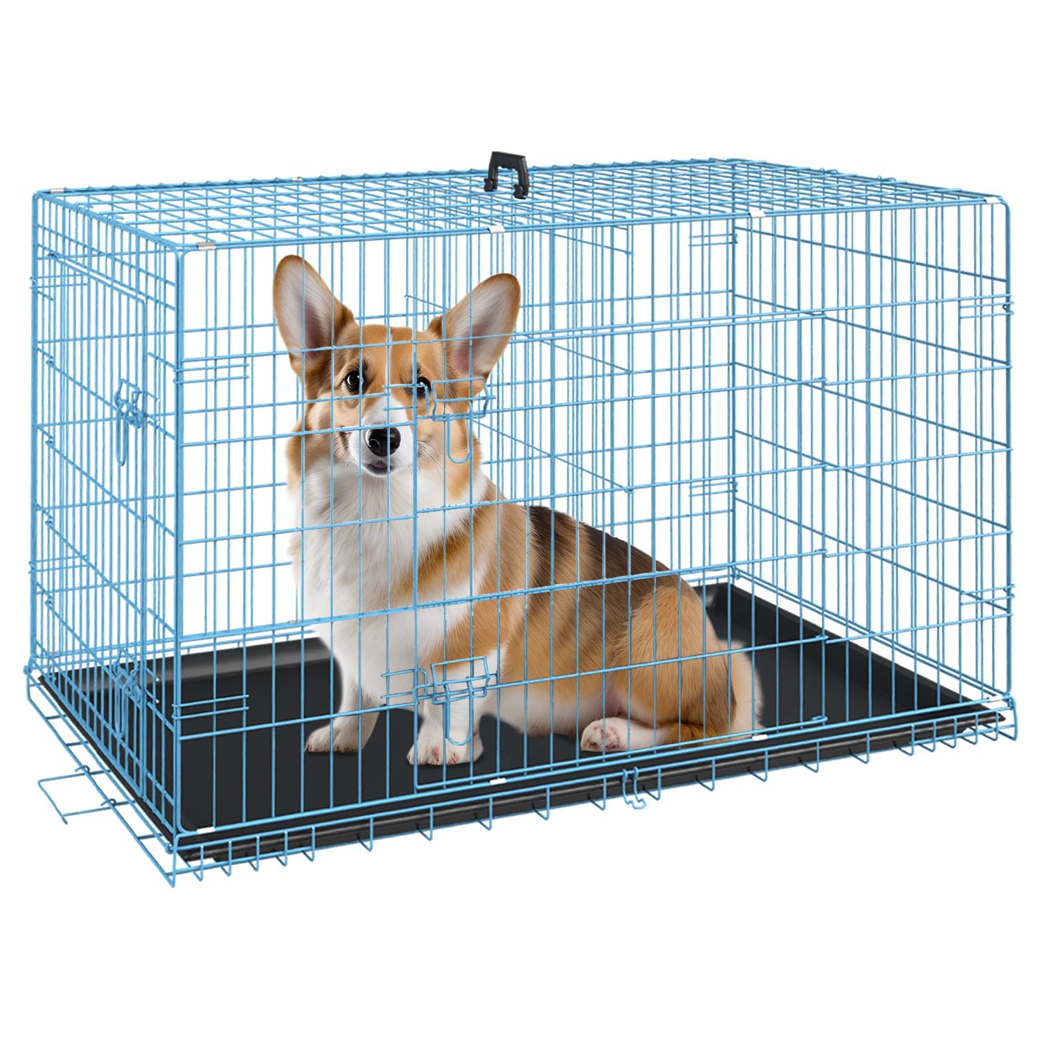 Fdw Dog Crate For Medium Dogs 30 Inch Folding Metal Wirepet Cage Double Door W/Divider Panel Indoor Outdoor Kennel Leak-Proof Pl