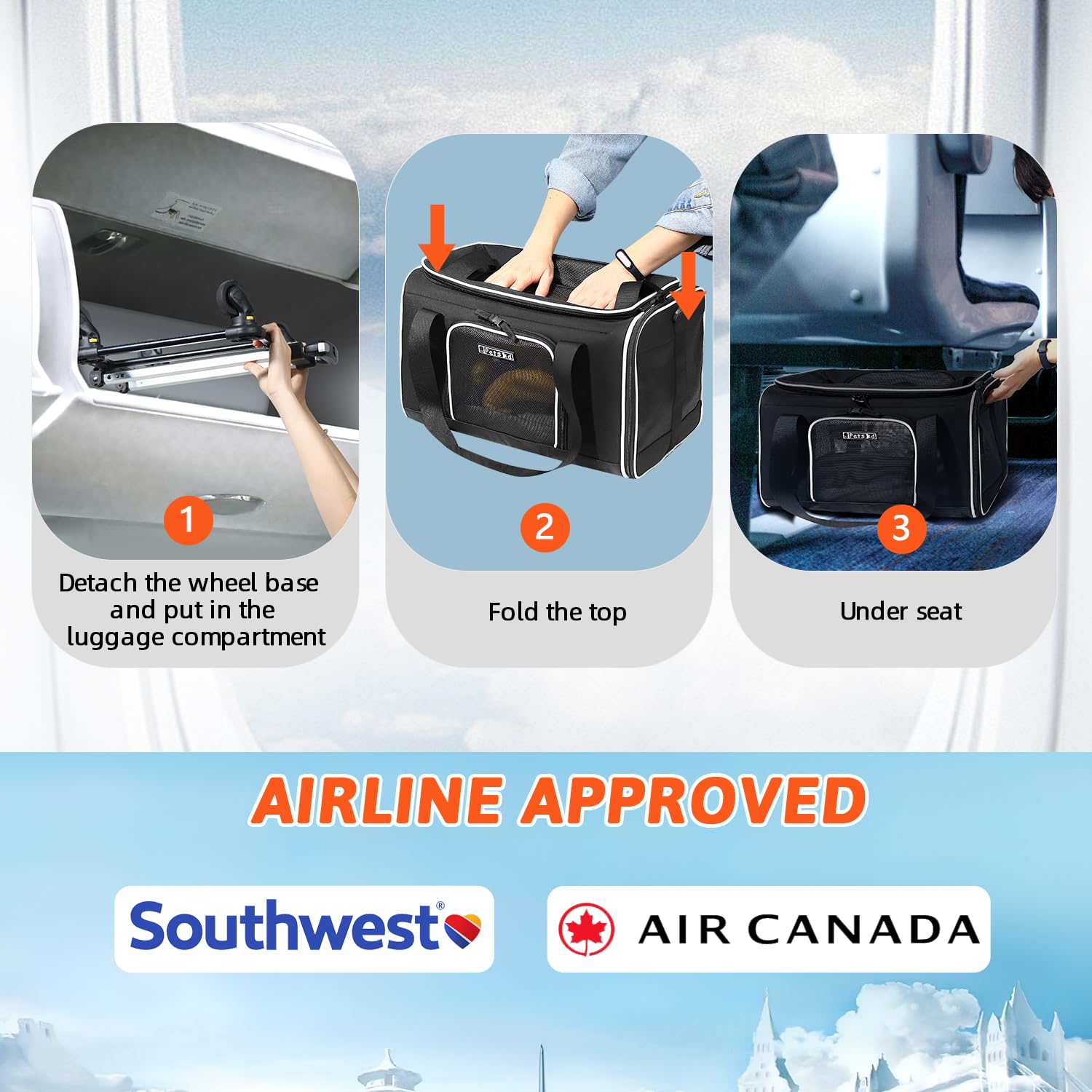 Petskd Top-Expandable Pet Carrier With Wheels 18X13X9.5 Inches Southwest Airline Approved, Soft-Sided Carrier For Small Cats Dog