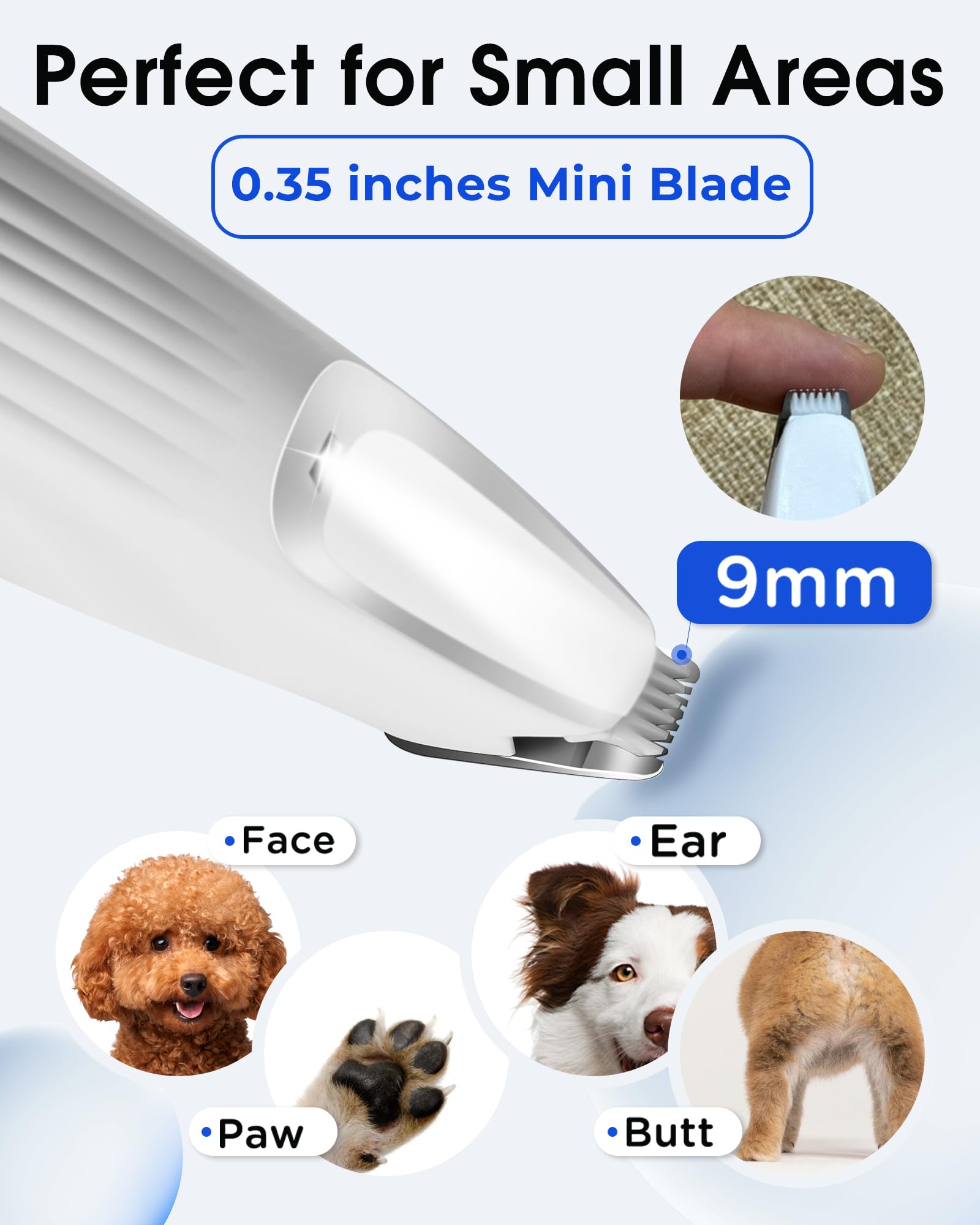 FURBONA Upgraded Dog Paw Trimmer with LED Light, 9 mm Mini Blade (0.35 inches), Smart Display, Type-C Rechargeable Pet Clippers