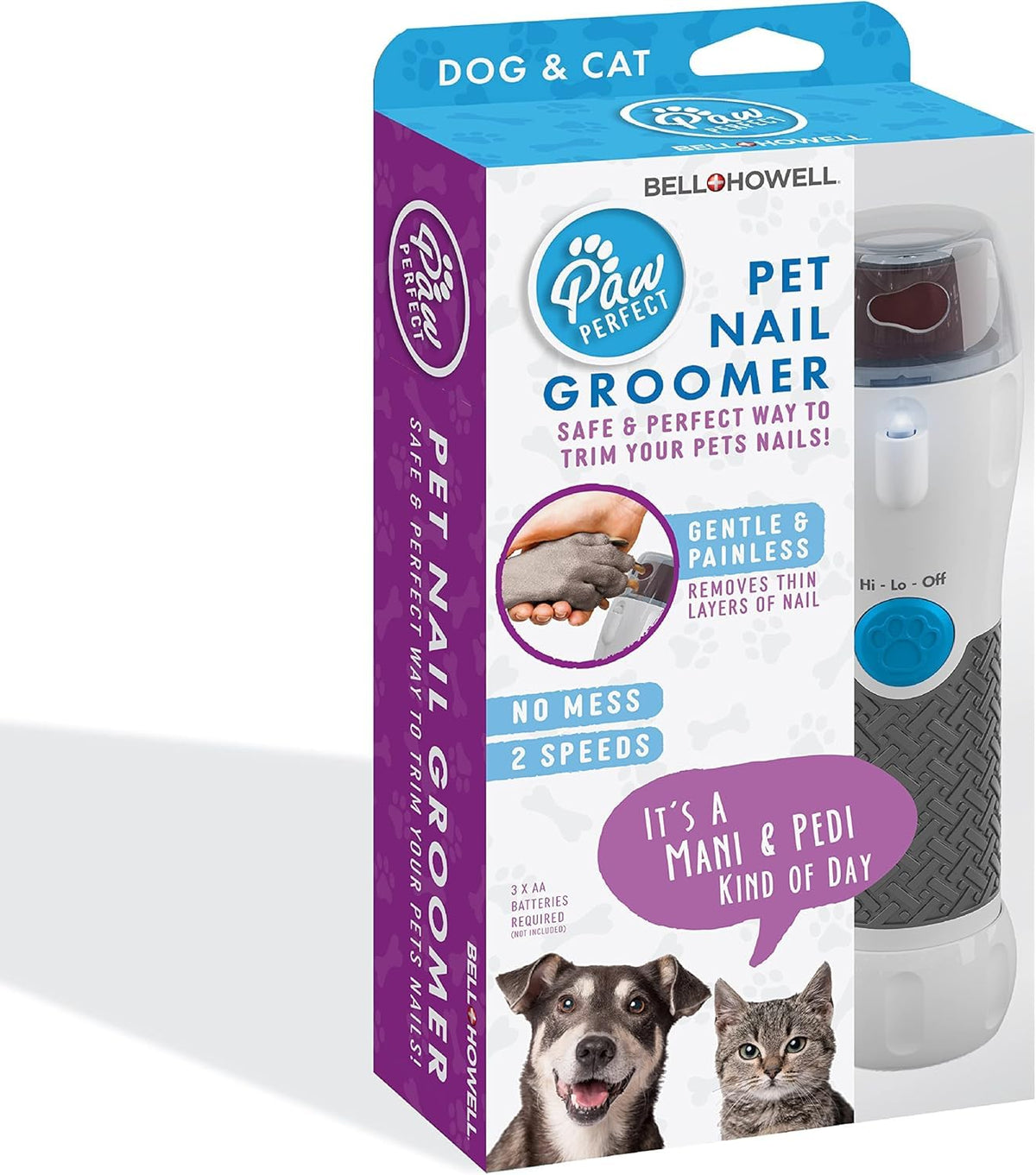 Bell+Howell Pawperfect Cordless Dog And Cat Nail Trimmer Rotating File With Safety Guard, 5000-7000 Rpm'S, Gentle And Painless D