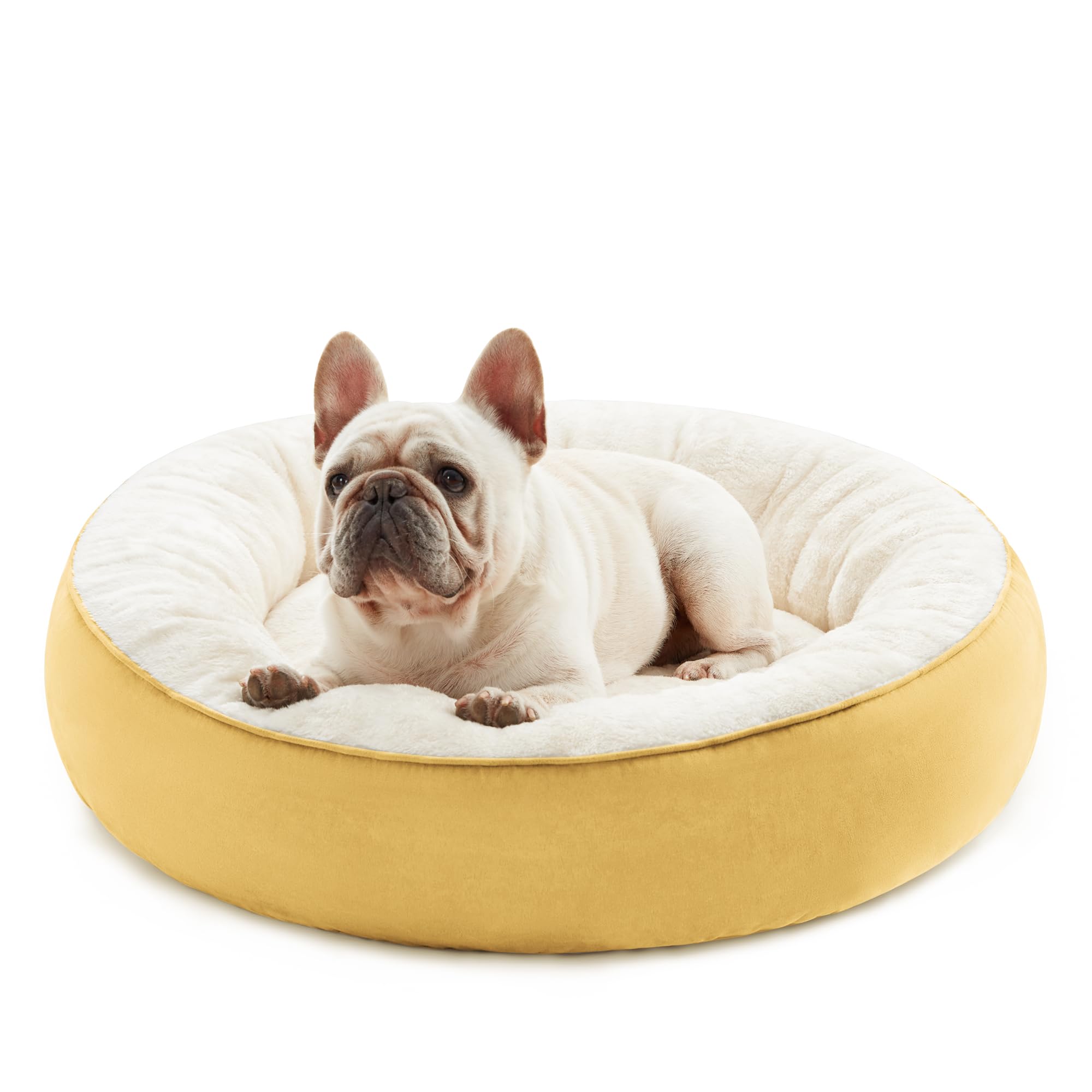 Love'S Cabin Round Donut Cat And Dog Cushion Bed, 25In Pet Bed For Small Or Medium Dogs, Anti-Slip & Water-Resistant Bottom, Soft Durable Fabric Pet Beds, Washable Calming Cat & Dog Bed Yellow