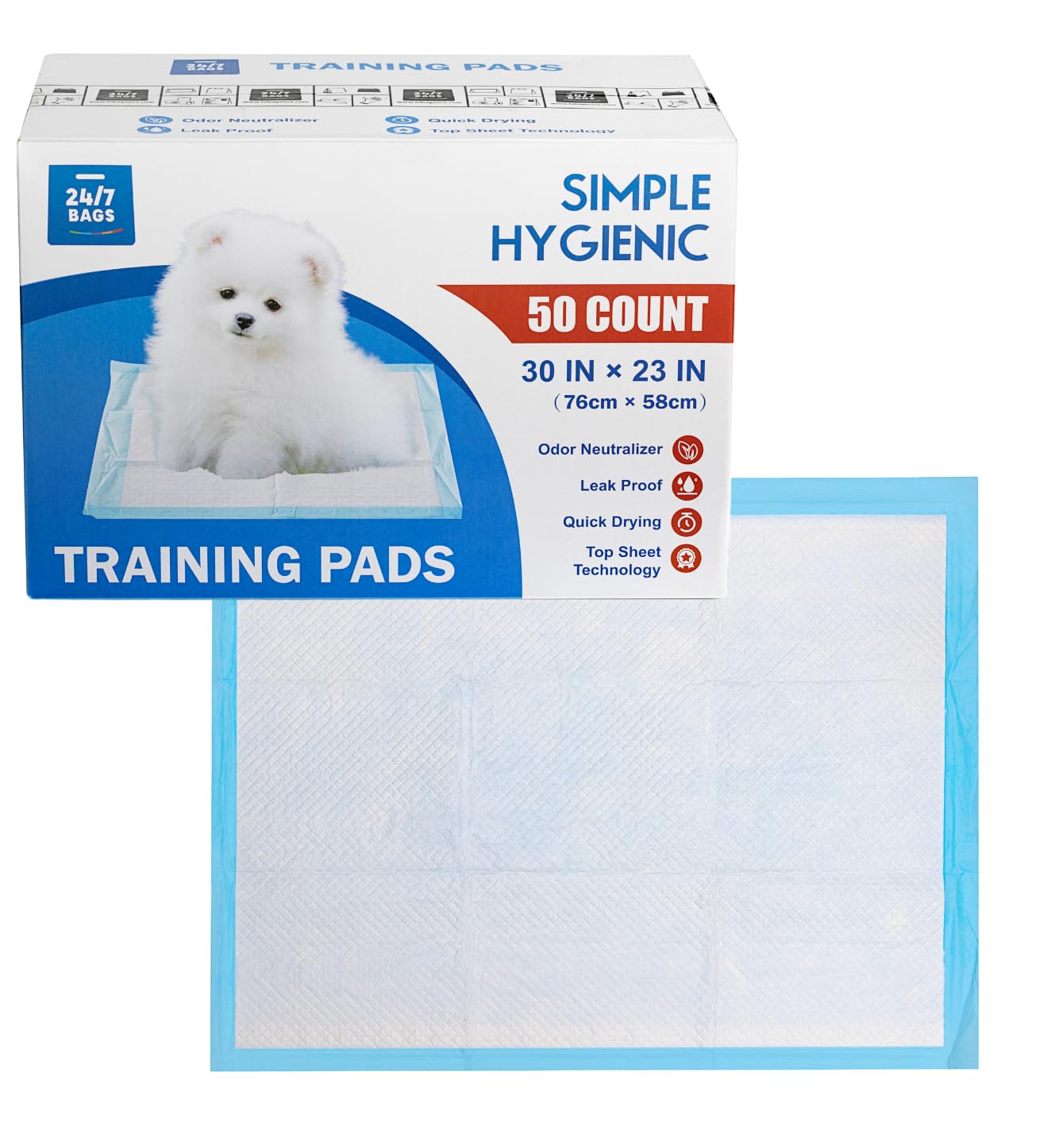 X-Large Puppy Pads, 50 Count, 23 W x 30 L,5 Layers, Training Pee Pads with Superb Absorption, Quick-Drying, Odor Neutralizer, Qu