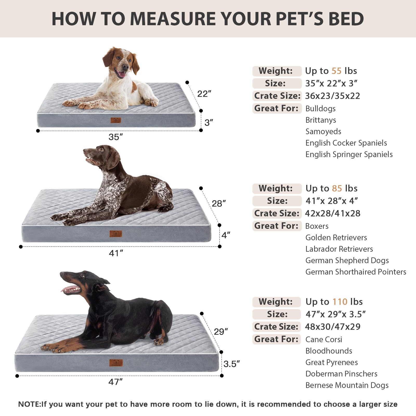 Wnpethome Orthopedic Dog Beds For Large Dogs, Extra Large Waterproof Dog Bed With Removable Washable Cover & Anti-Slip Bottom, Egg Crate Foam Pet Bed Mat, Multi-Needle Quilting Xl Dog Crate Bed