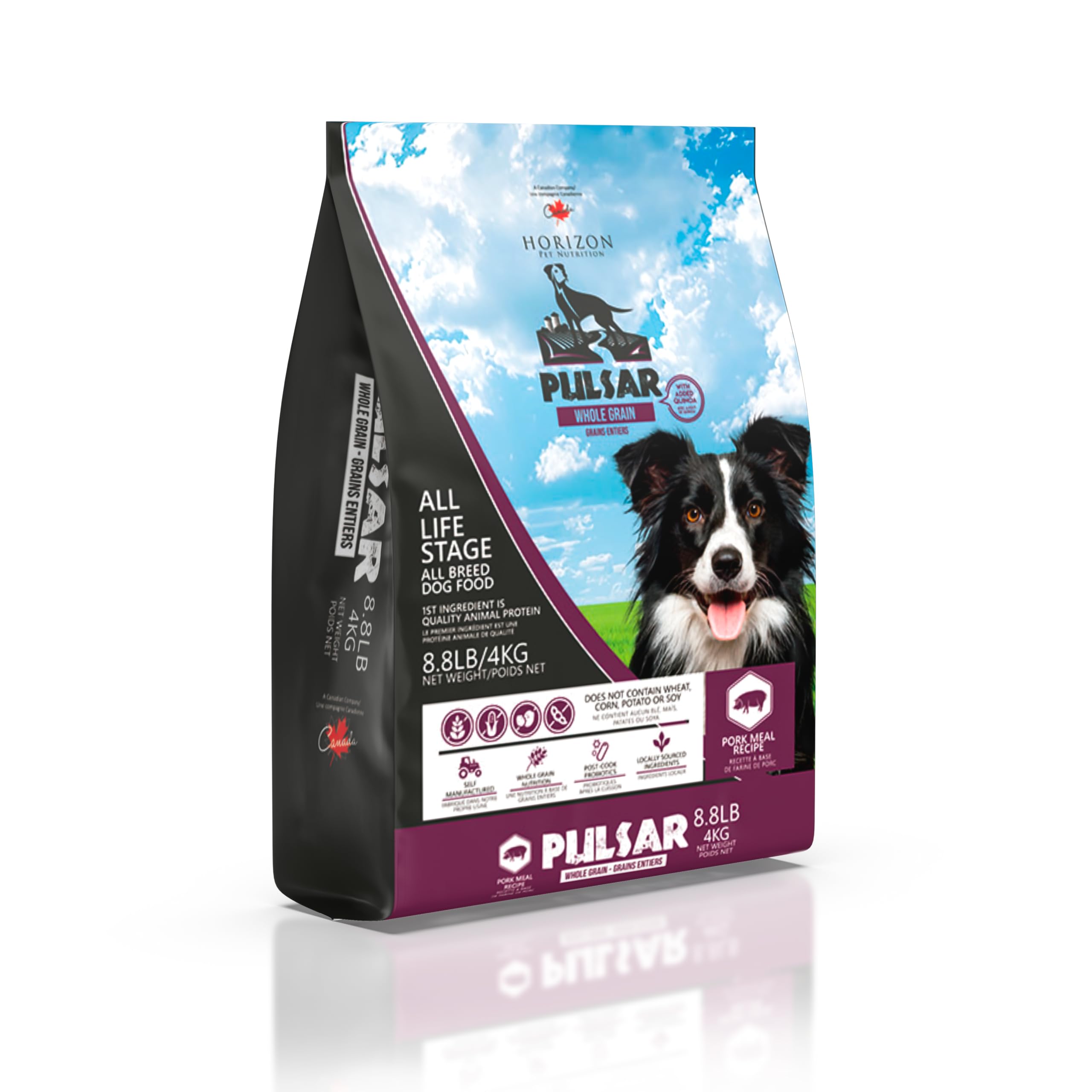Pulsar Premium Whole Grain Dog Food | Pork Formula | All Life Stage, Non GMO, Meat Dense Diet | 8.8 lb Bag