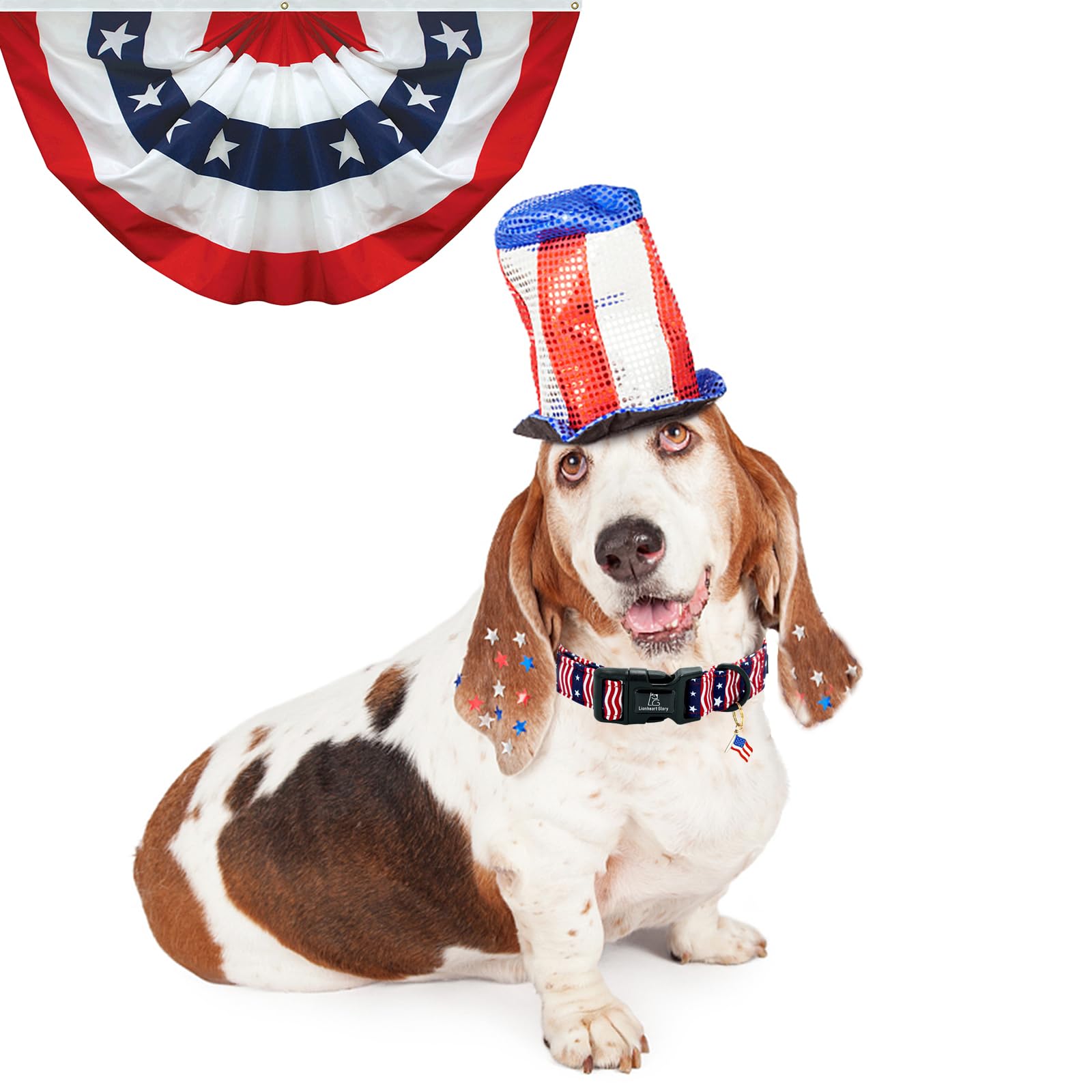 Lionheart Glory American Flag Dog Collar-4 Of July Patriotic Independence Day Dog Collar Heavy Duty Adjustable Dog Collars For M