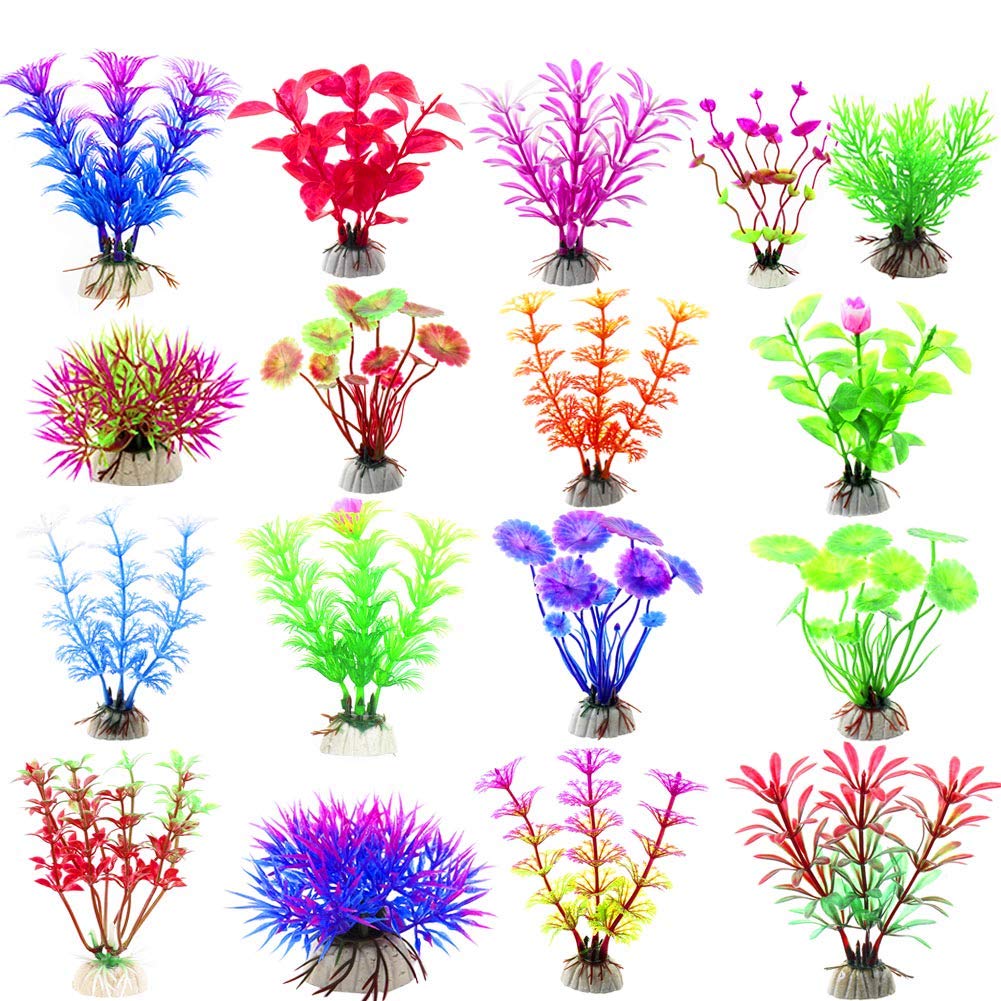 Cousduobe 17 Pack Fish Tank Plants, Small Aquarium Plants Artificial, Used For Household And Office Aquarium Decoration