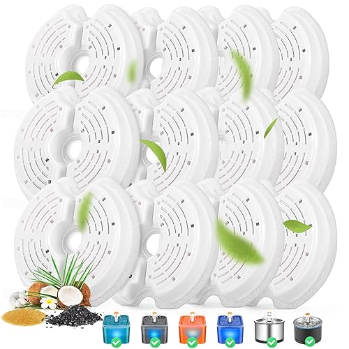Cat Water Fountain Filters For 84Oz/2.5L Stainless Steel Pet Fountain And 67Oz/2.0L Plastic Cat Drinking Fountain, 12 Pack Pet Replacement Filters Set