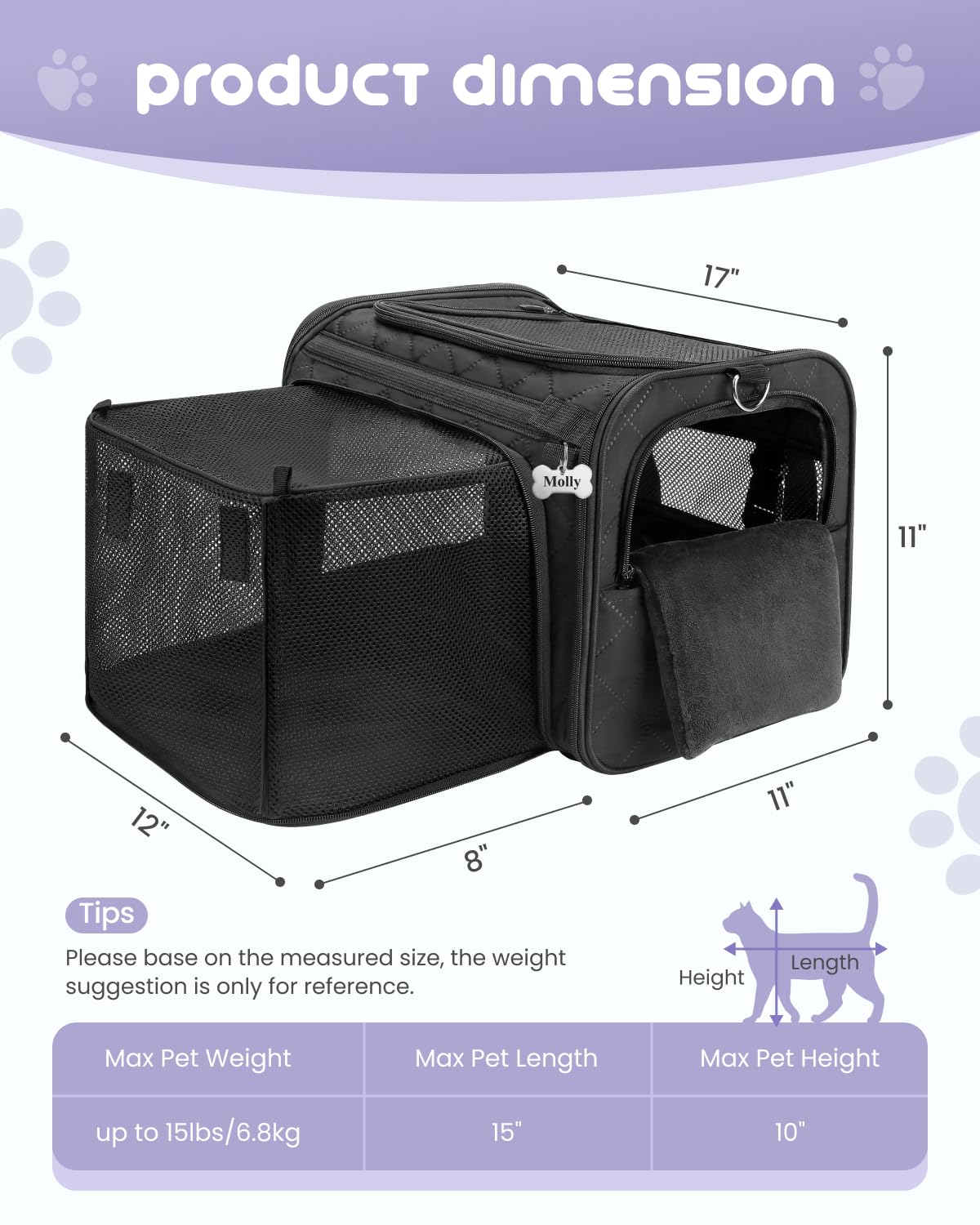 Midog Cat Carrier For Small To Medium-Sized Cats,Up To 15 Lbs,Tsa Airline Approved Soft Sided Pet Carrier,Collapsible Travel Cat