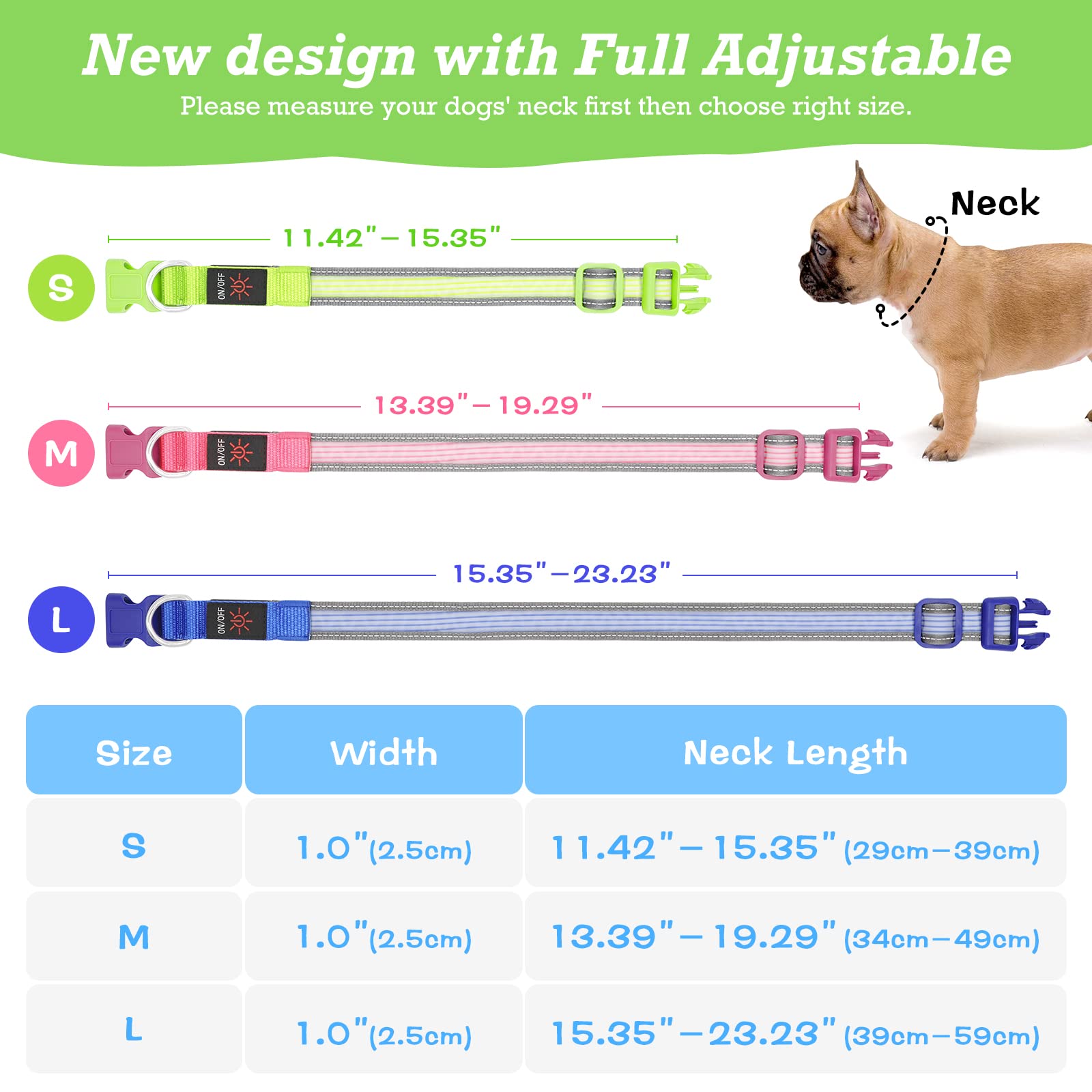Yfbrite Full Adjustbale Led Dog Collar, Full Illuminated Light Up Dog Collars, Reflective Dog Collar Light Glowing In The Dark For All Dogs Safety (Large, Green-2)