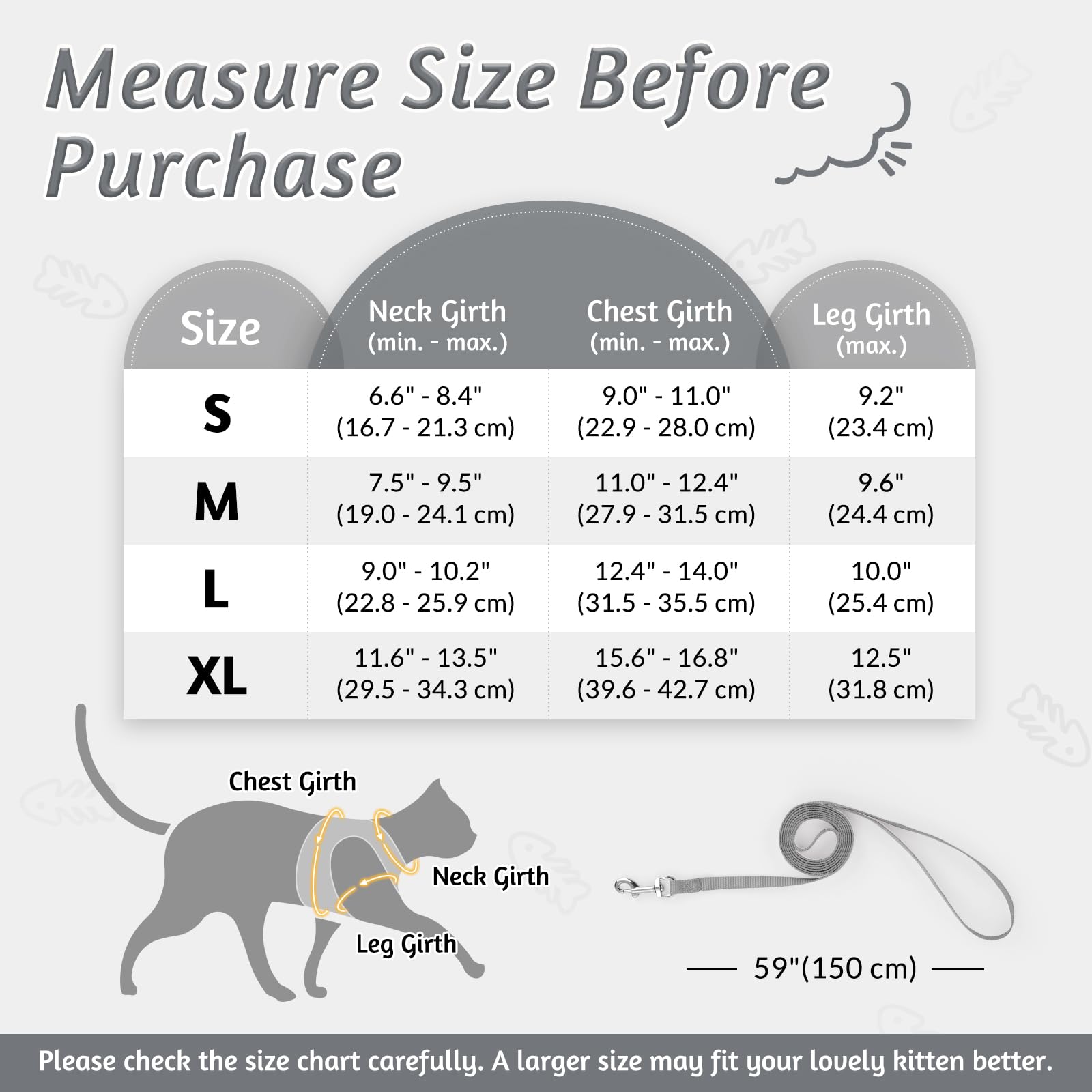 Rabbitgoo Cat Harness And Leash Set For Walking Escape Proof, Adjustable Soft Kittens Vest With Reflective Strip For Cats, Comfortable Outdoor Vest, Grey, M