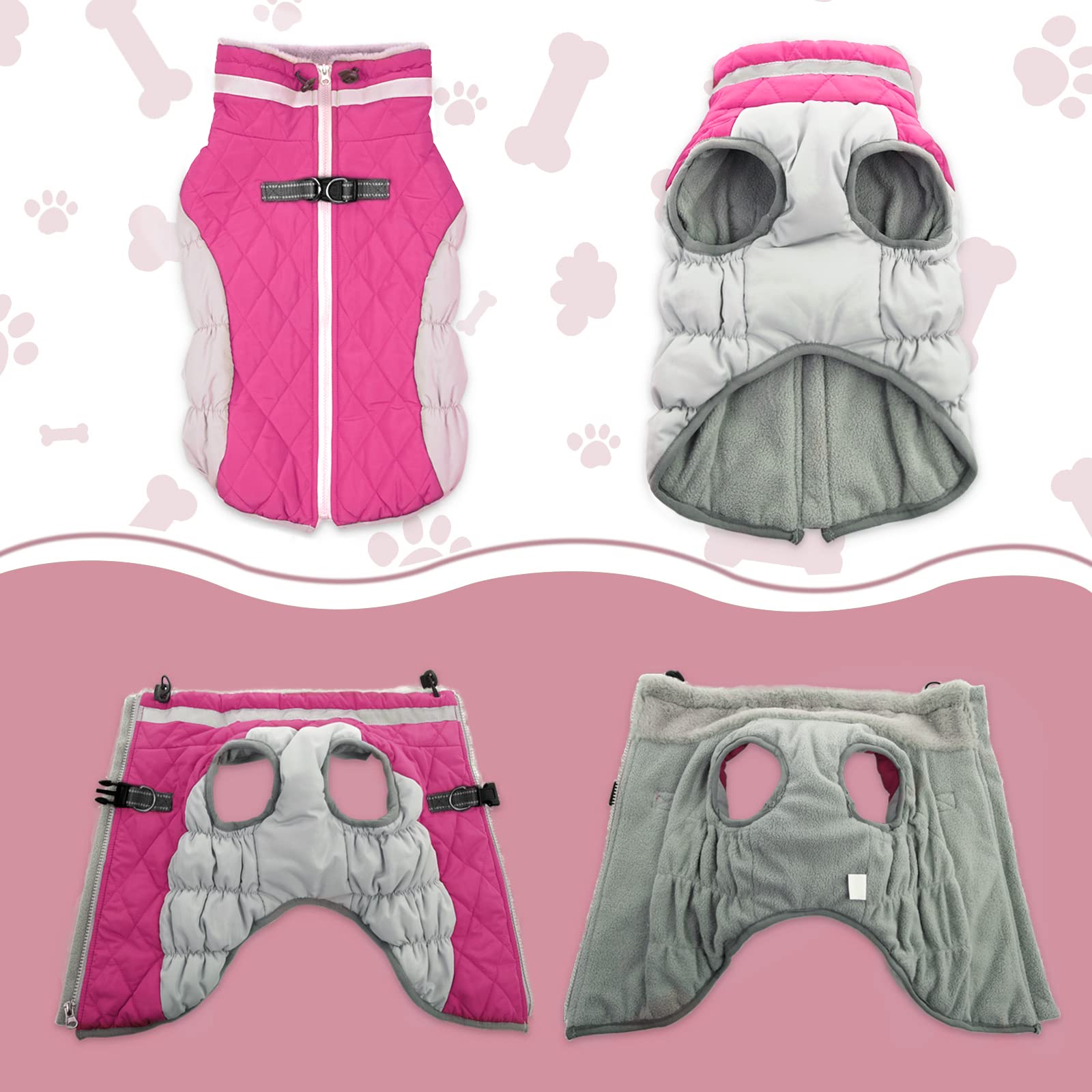 Lelepet Warm Dog Winter Coat Dog Coat Fleece Dog Jacket With Harness Windproof Dog Cold Weather Coats Reflective Turtleneck Large Dog Coat With Zipper Waterproof Dog Coat For Small Medium Large Dogs