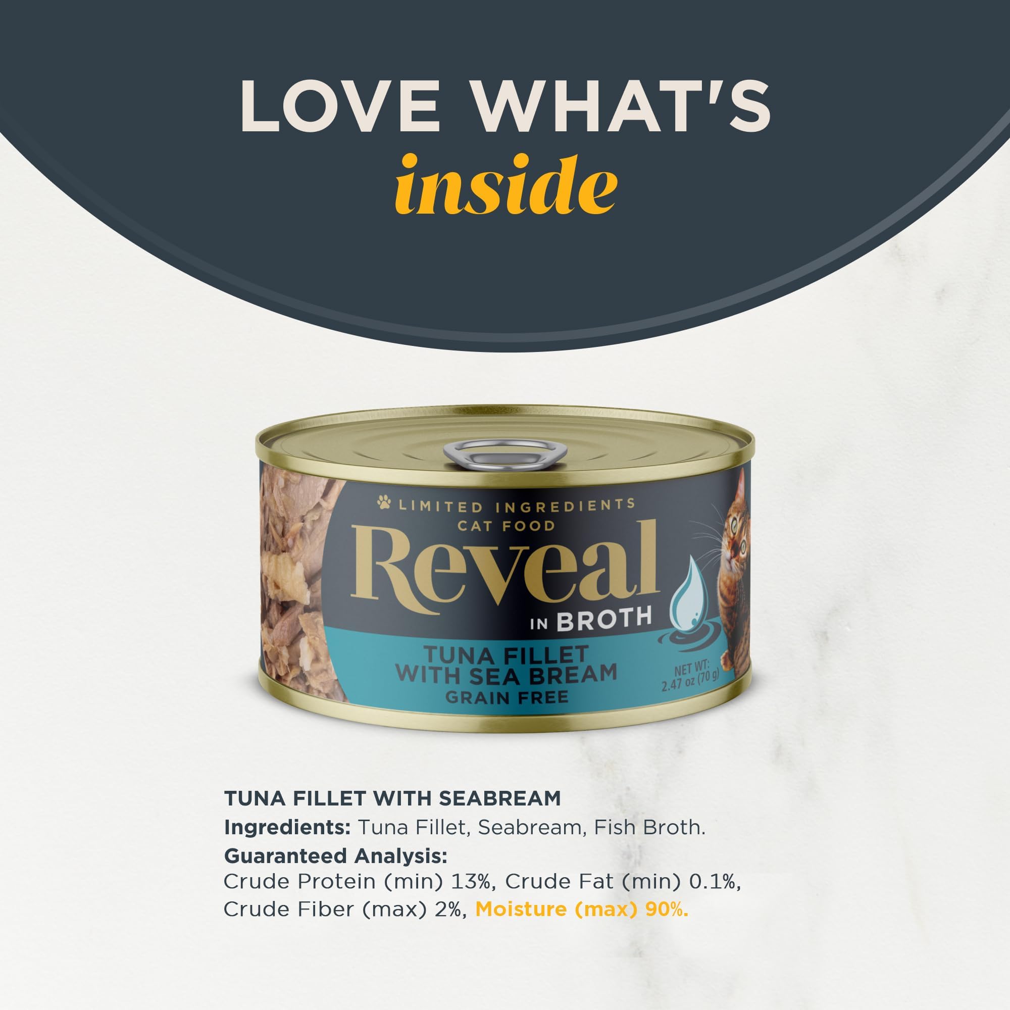 Reveal Natural Wet Cat Food, 24 Count, Grain Free, Limited Ingredient Canned Food for Cats, Tuna with Sea Bream in Broth, 2.47 o