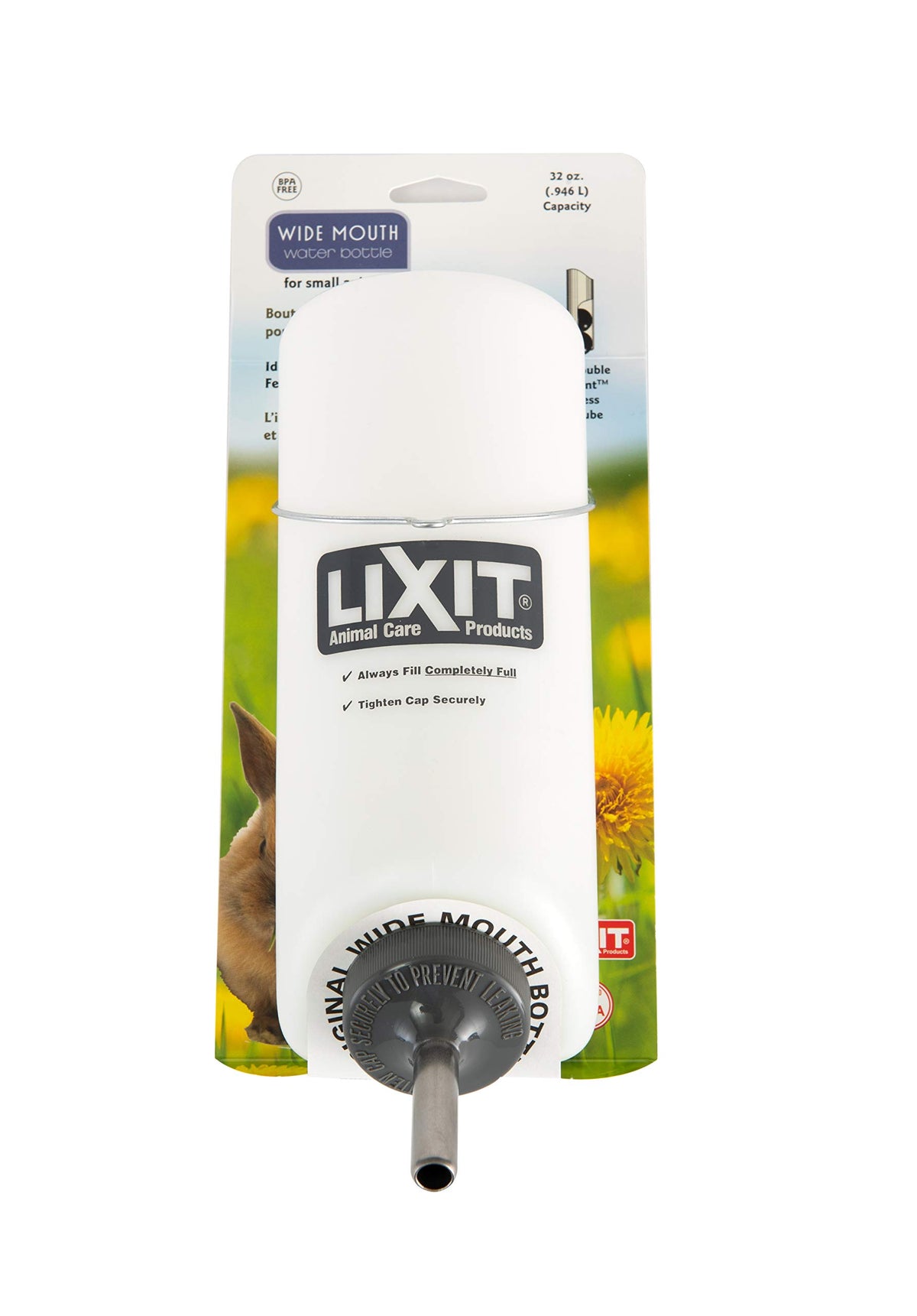 Lixit Wide Mouth Bpa-Free Cage Water Bottles For Rabbits, Ferrets, Guinea Pigs, Rats, Chinchillas, Hamsters, Mice, Hedgehogs, Gerbils And Other Small Animals. (Translucent, 32 Ounce)