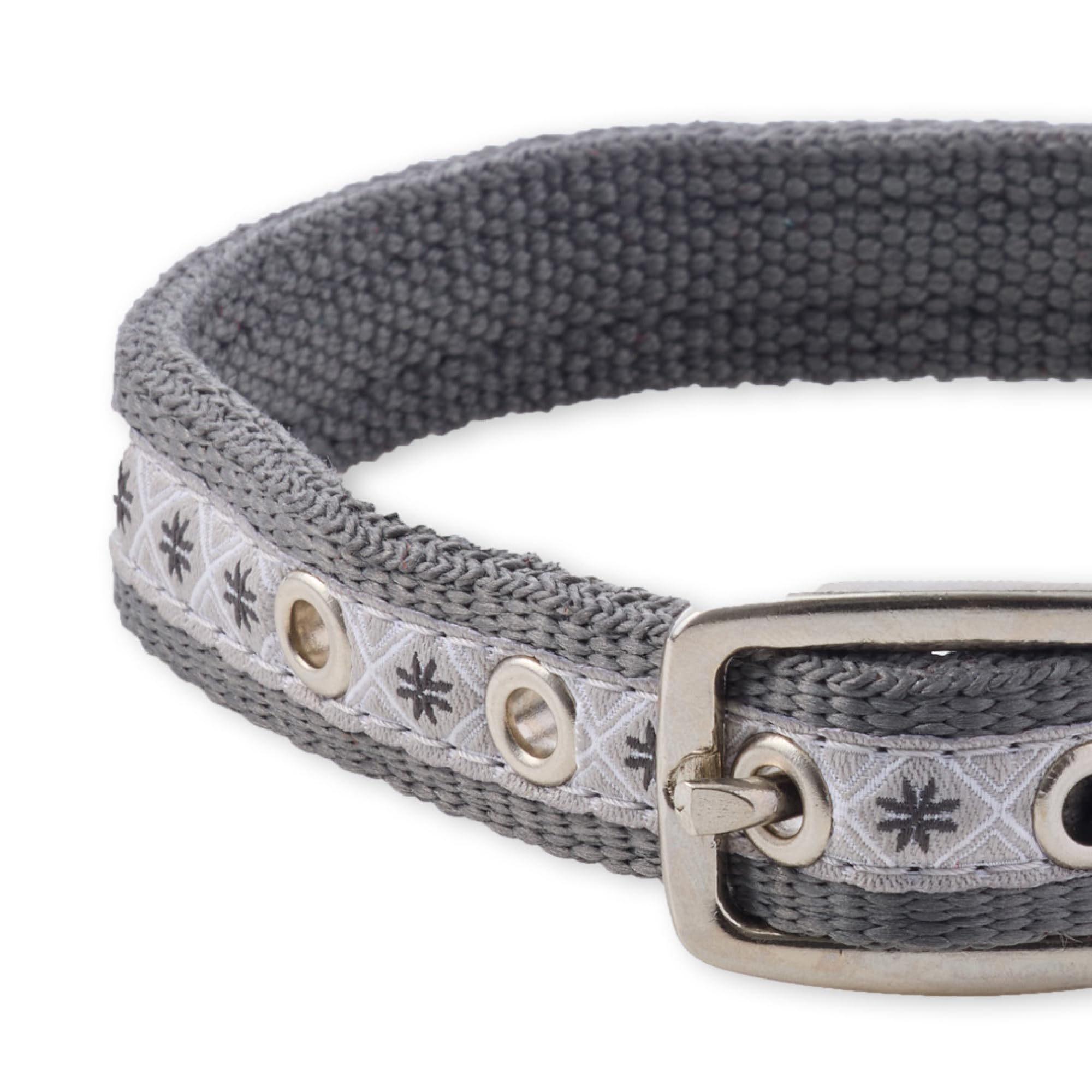Pet Passion Adjustable Recycled Ribbon Dog Collar For All Pet Breeds, Fair Isle Gray, X-Small
