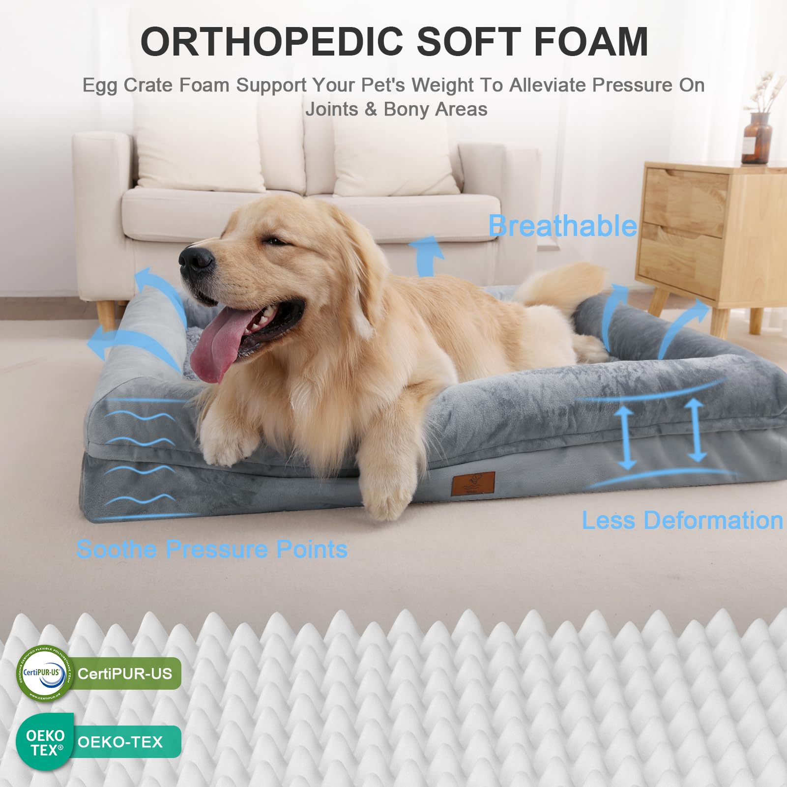 Yiruka Xl Dog Bed, Orthopedic Washable Dog Bed With Removable Cover, Grey Waterproof Extra Large Dog Bed, Dog Beds For Extra Large Sized Dog