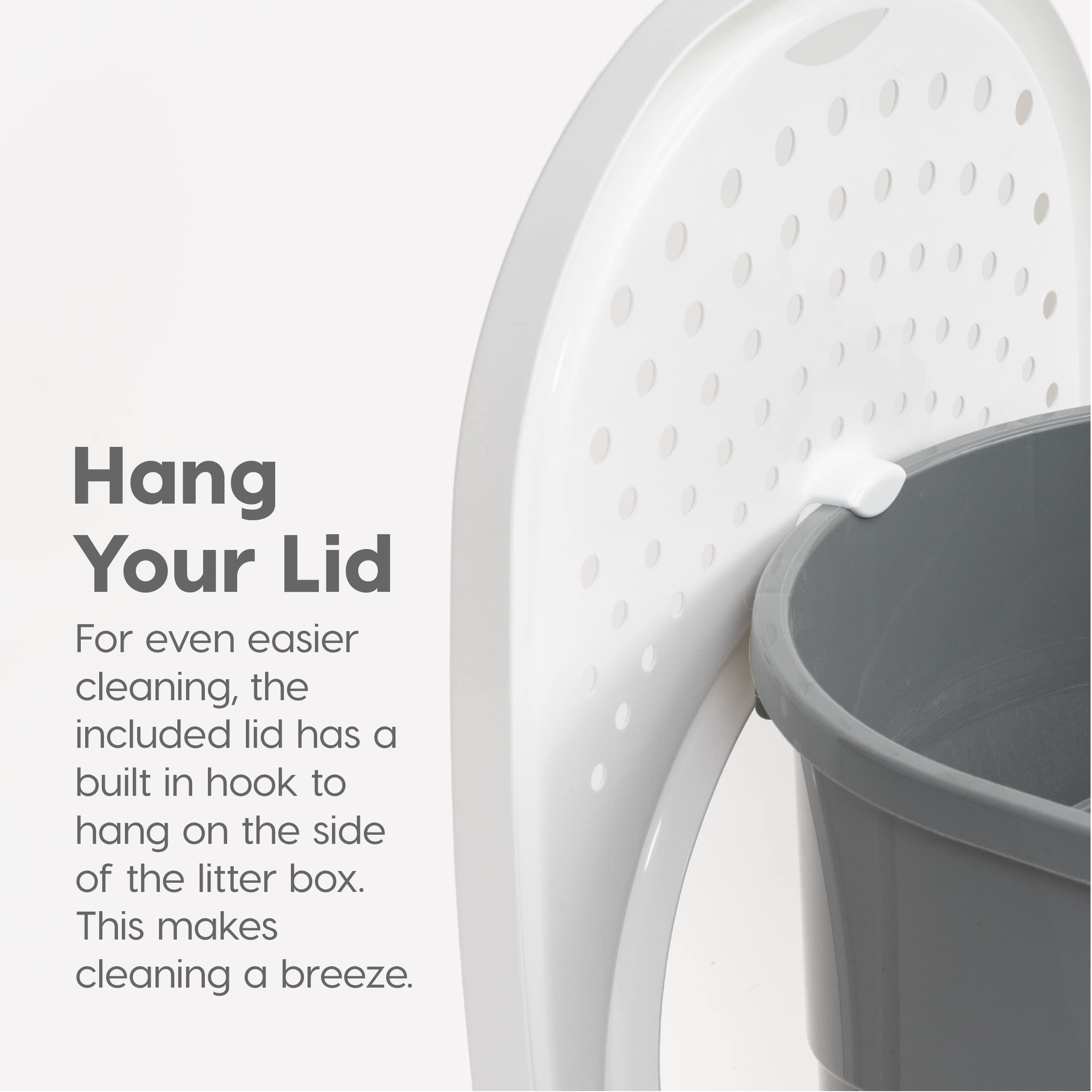 Iris Usa Cat Litter Box, Large Top Entry With Litter Catching Lid And Scoop, Dog Proof, Enclosed Cat Litter Box, Gray/White