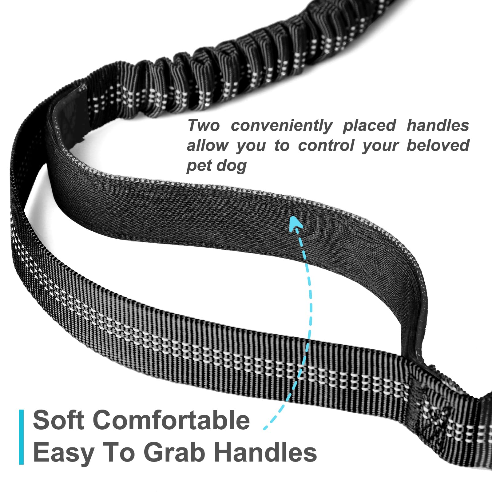 Laqibak Hands-Free Dog Leash, Adjustable 4.2-6.7ft Bungee, Black, Fits 26"-43" Waist, Rubber & Fabric, Ideal for Walking &