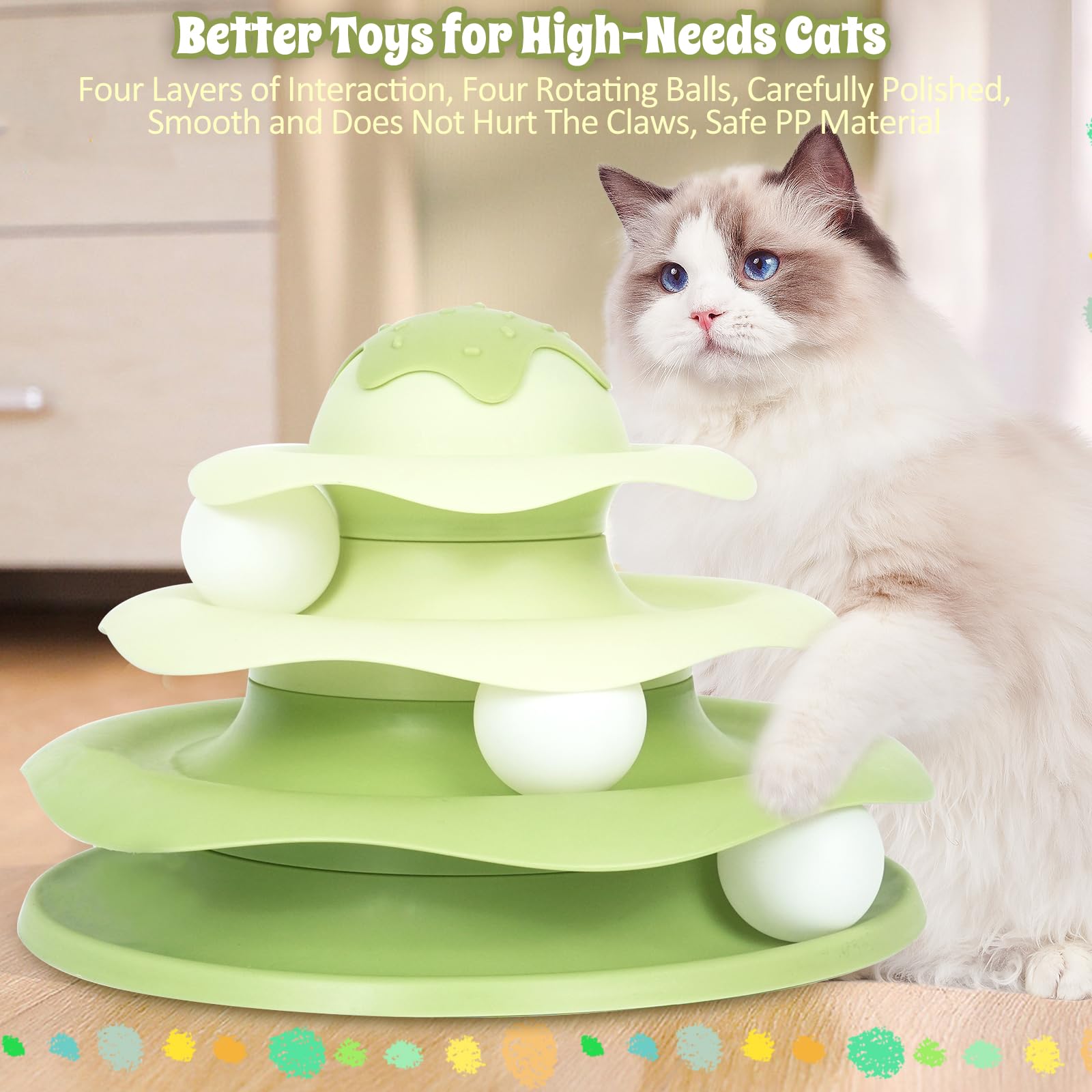 Ice Cream Shaped Cat Toy, Three-Layer Interactivetrack Toy, With Three Rotating Balls, Pp Material, Protect Claws, Easy To Assem