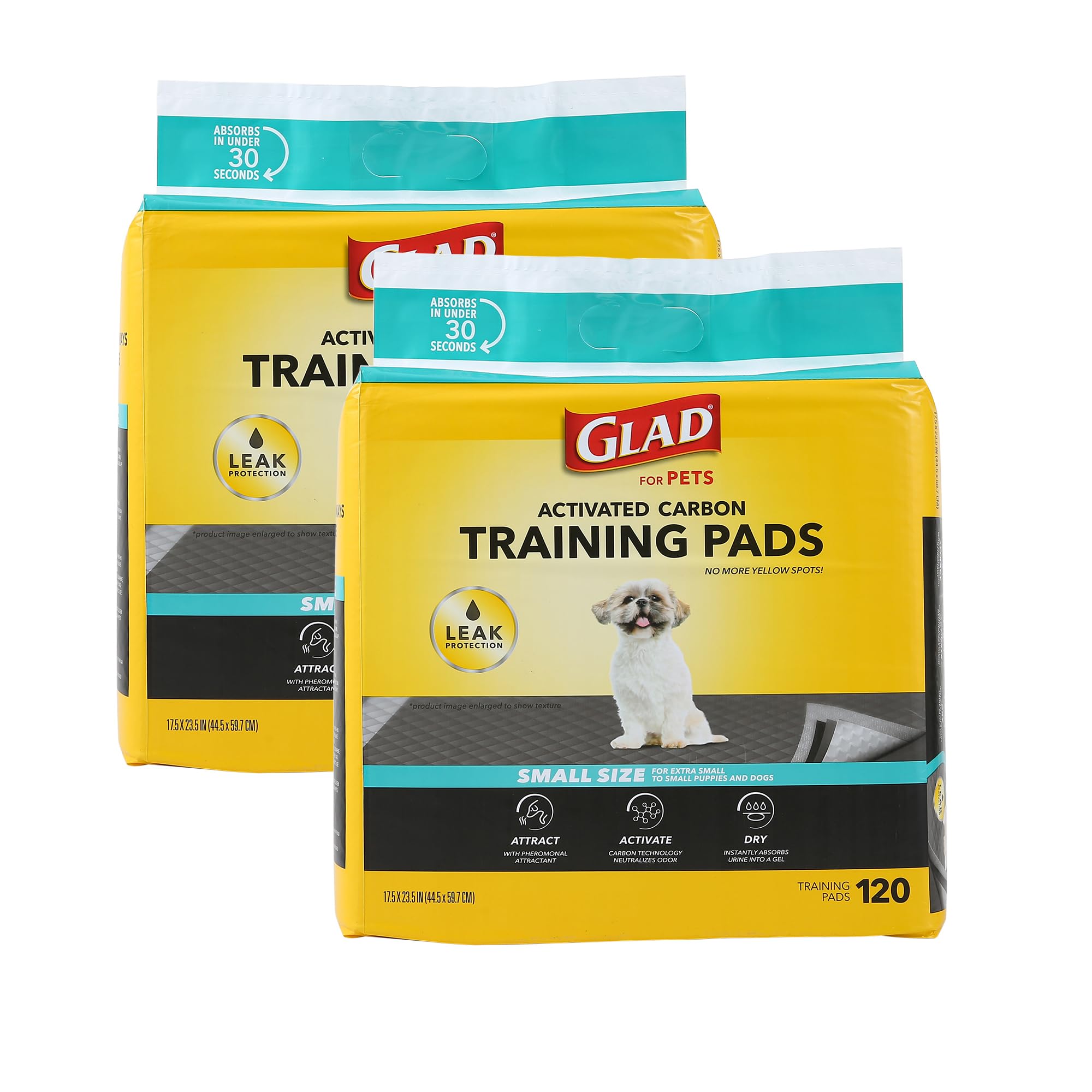 Glad for Pets Activated Charcoal Dog Training Pads, Small Size 17.5 x 23.5 Odor Absorbing, Pee Pads for Dogs Perfect for Trainin