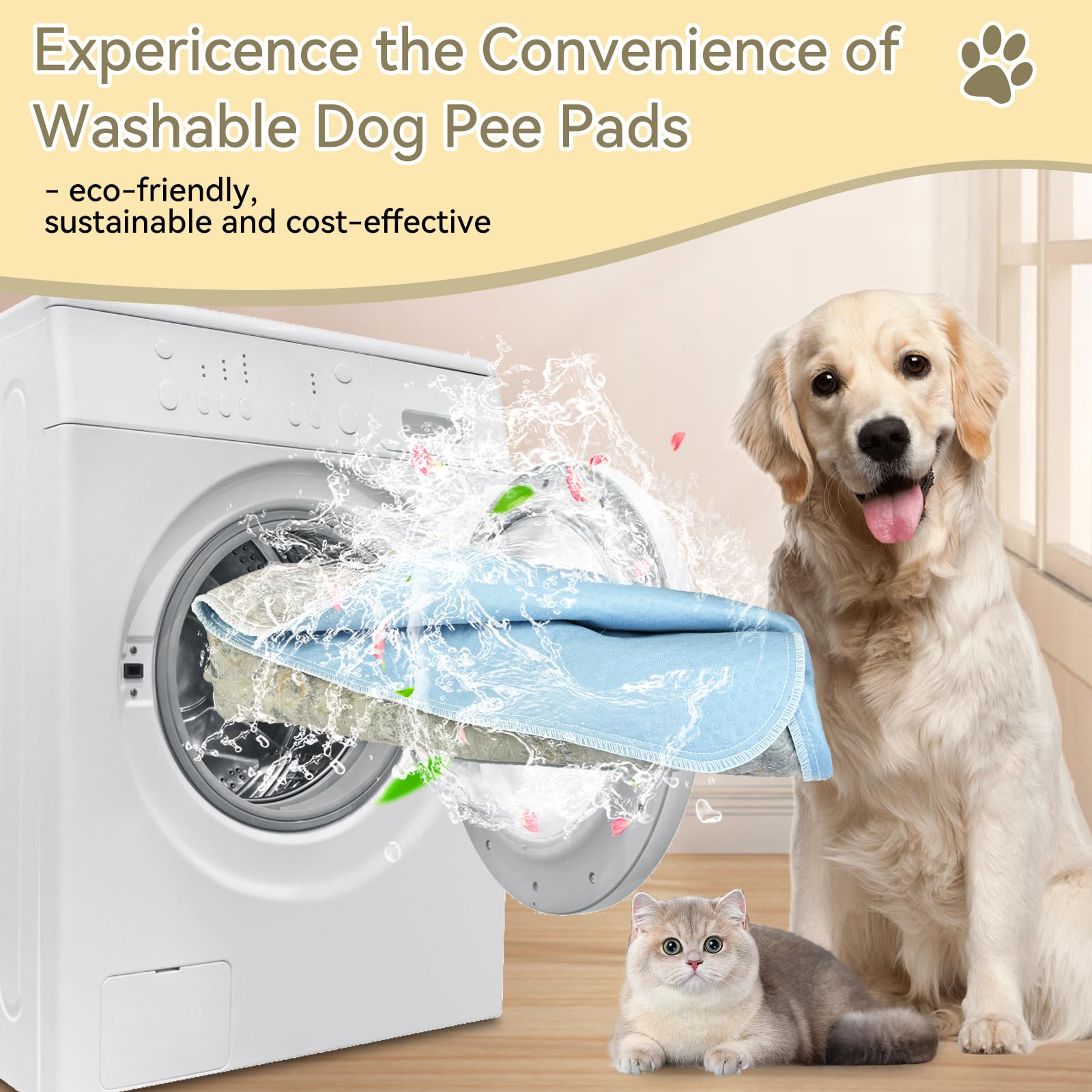 Washable Pee Pads For Dogs, Reusable Non-Slip Puppy Pads With Super Absorbent, Waterproof Rug For Training Travel Whelping House
