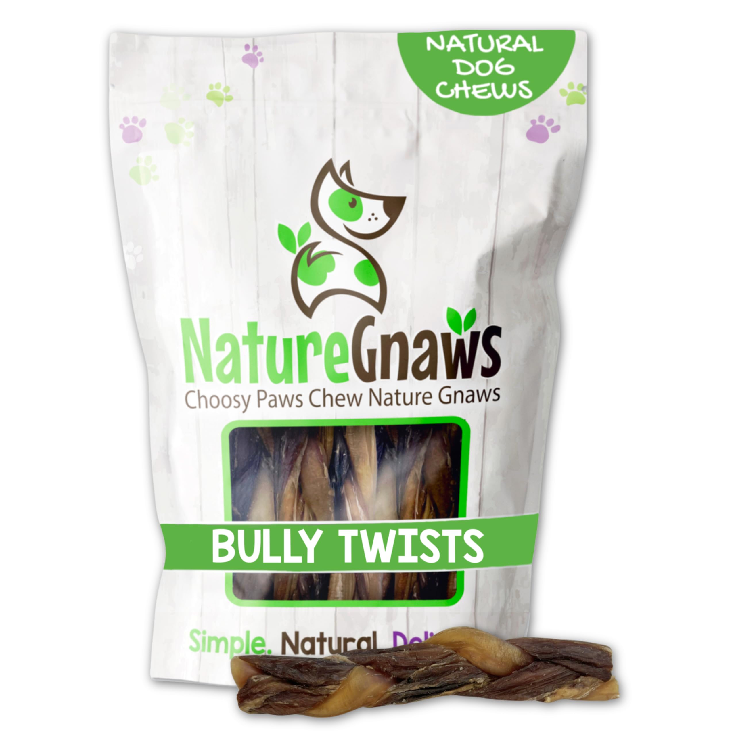 Nature Gnaws Braided Bully Twists for Dogs 5-6 (10 Count) - Long Lasting for Small and Medium Dogs - Natural Beef Dog Chew Bones