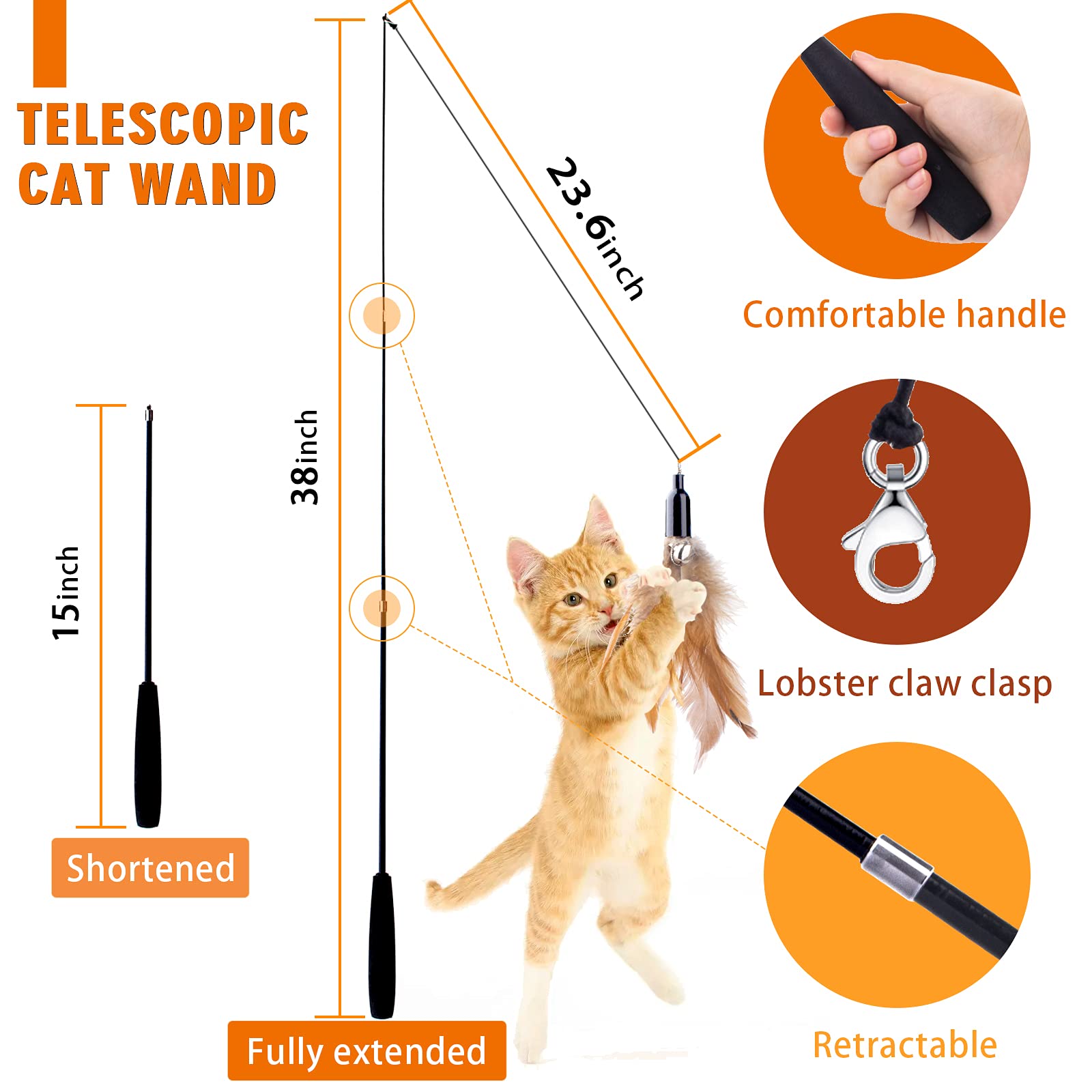 Apsuae Retractable Cat Wand Toy For Indoor Cats Interactive Cat Feather Toys With Bell 8 Packs Kitten Toys With Fishing Pole Rep
