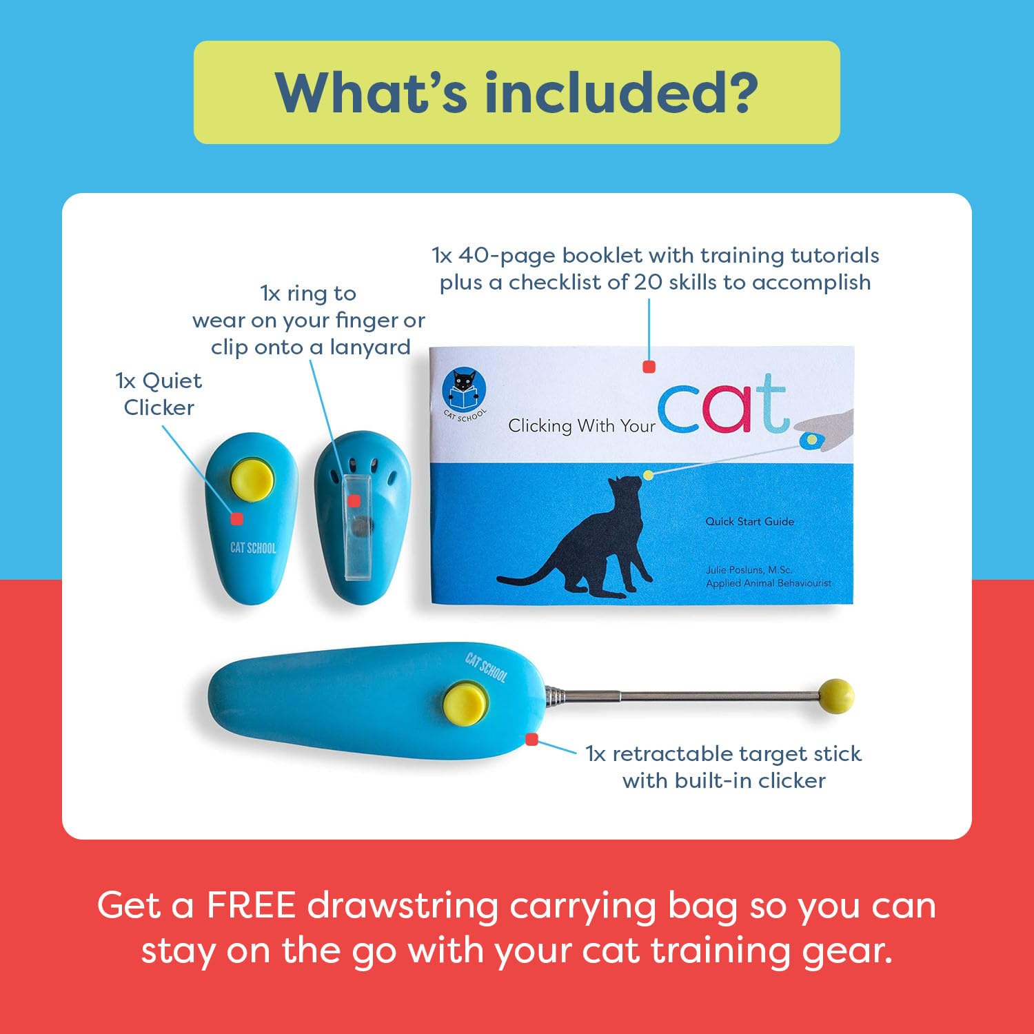Cat School Clicker Training Kit - 1 Target Stick, 1 Step-By-Step Instruction Booklet - Perfect For Fist Bump Training & Positive