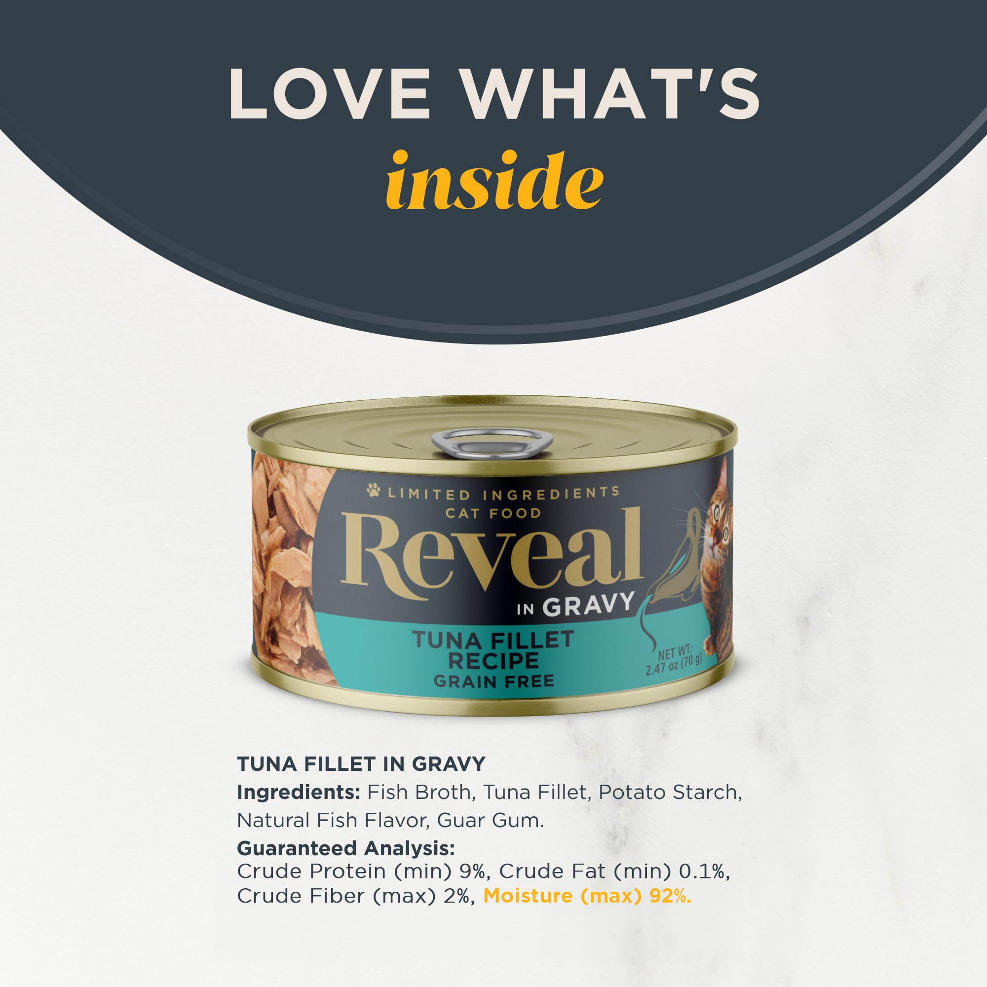 Reveal Natural Wet Cat Food, 24 Pack, Limited Ingredient, Grain Free Food for Cats, Tuna in Gravy, 2.47oz Cans