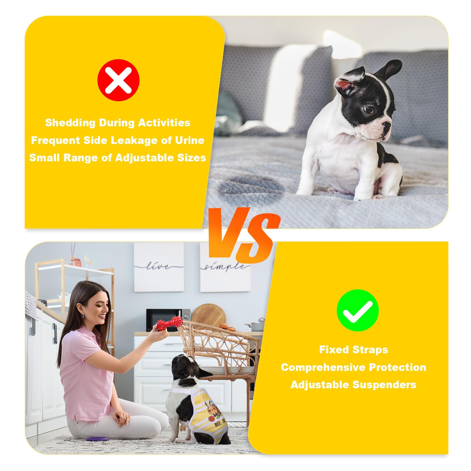 Jollywoods 3 Pack Washable Female Dog Diaper Onesie Sanitary Pantie With Adjustable Suspender, Reusable Fixed Diapers, Super Abs