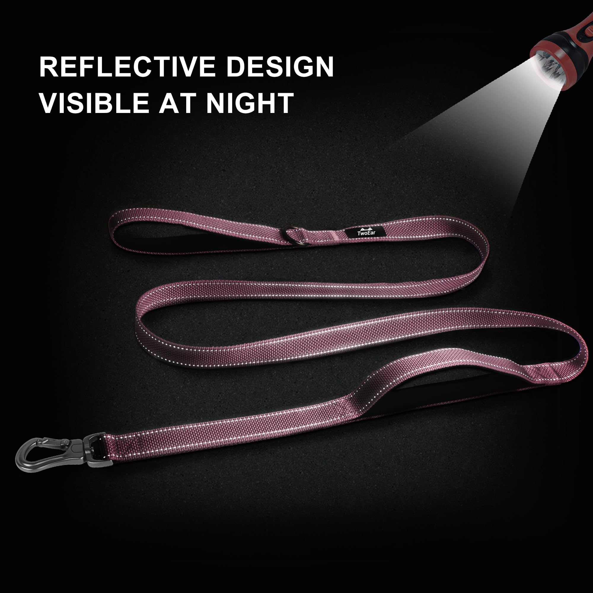 Twoear 5Ft 1In Strong Pink Dog Leash With 4 Padded Handles, Traffic Handle Extra Control, Comfortable Soft Dual Handle, Auto Lock Hook, Reflective Walking Lead For Small Medium And Large Dogs