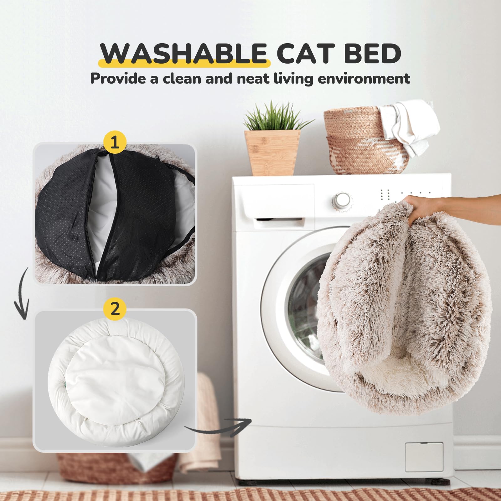Catism Plush Hooded Cat Bed, Calming Nest, Self-Warming Cave, Cozy Pod For Indoor Cats Or Small Dogs, Removable Washable Cove Wi