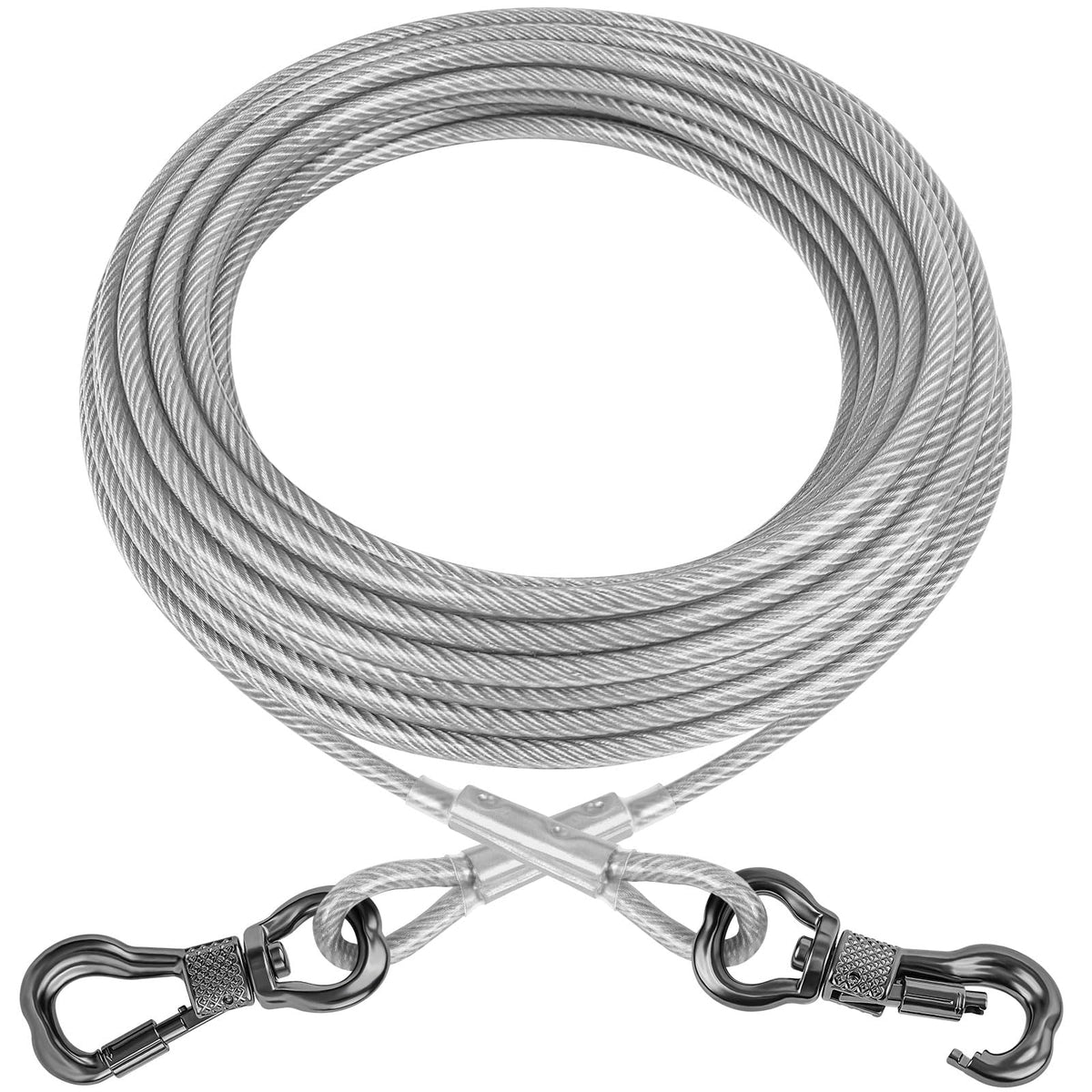 Xiaz Dog Tie Out Cable 50Ft, Outdoor Runner Lead Chain Tether For Small Medium Large Dogs, 5Mm Diameter Cable,11000 Lbs Break Strength, Reflective Silver