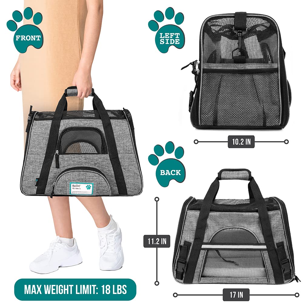 Petami Airline Approved Pet Carrier For Cat, Soft Sided Dog Carrier For Small Dog, Cat Travel Supplies Accessories Indoor Cat, Ventilated Pet Carrying Bag Medium Large Kitten Puppy, Small Heather Gray