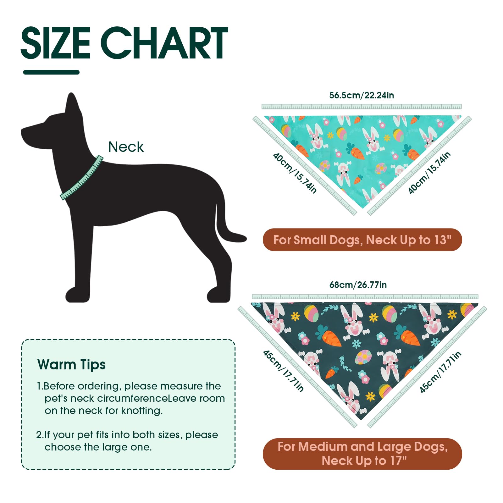 Kuoser Easter Dog Bandanas 2 Pack, Holiday Dogs Bandana For Easter Party Small Medium Dog, Colorful Easter Egg Bunny Carrot Dogs