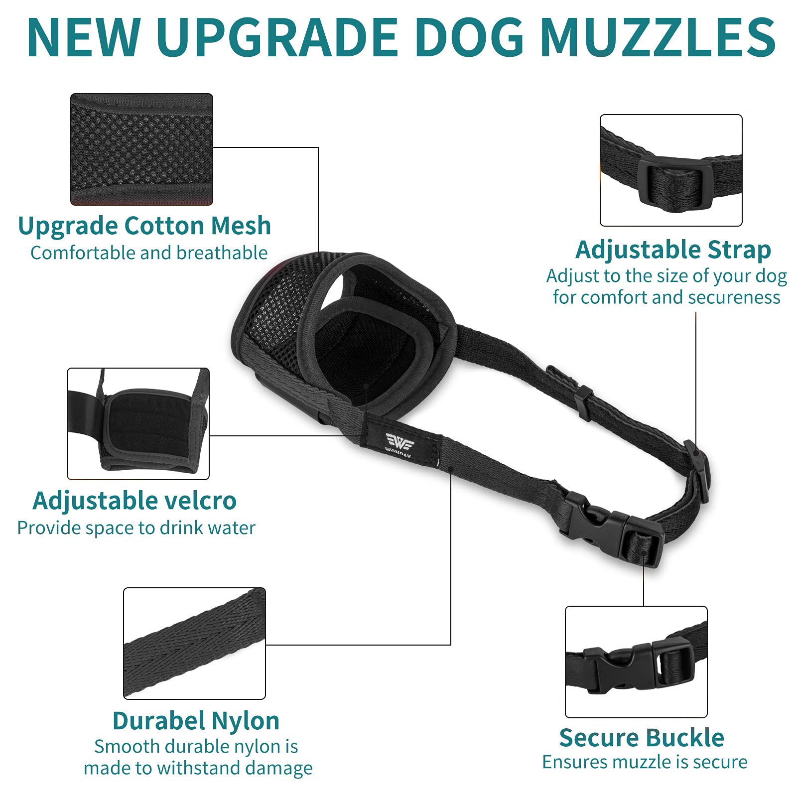 Dog Muzzle For Medium Dogs, Dog Muzzle For Large Dogs Biting, Soft Nylon Muzzle Anti Biting Barking Chewing,Air Mesh Breathable