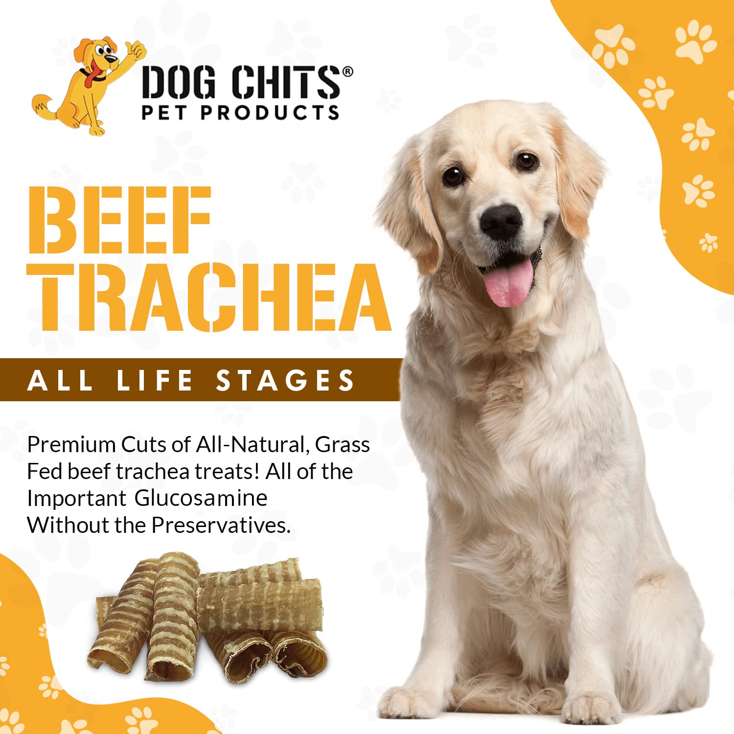 Dog Chits Beef Trachea Chews for Dogs - All-Natural,1 Pound, Healthy Treats for Joint Support, Digestible Rawhide-Free Supplemen
