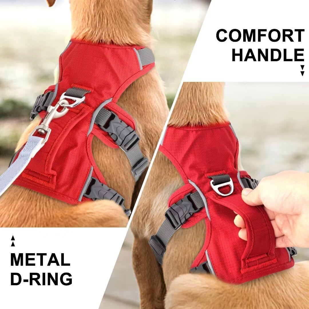 Beirui Escape Proof Dog Harness For Small Medium Large Dogs, Reflective Dog Harness No Pull With Padded Handle, Waterproof Dog Harness For Daily Walking Training (Red,Chest 16-31'')