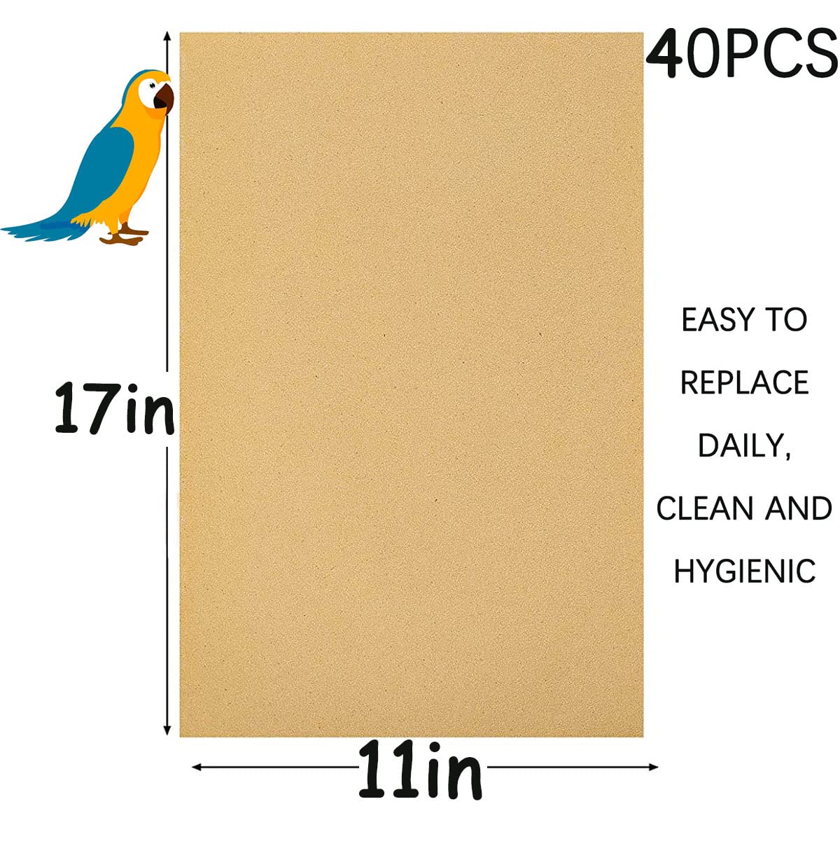 40Pcs Gravel Liner Paper For Bird Cage,11X17 In Bird Cage Liner Paper-Gravel Paper Special For Bird Cage In Sea Sand,Parrot Cage