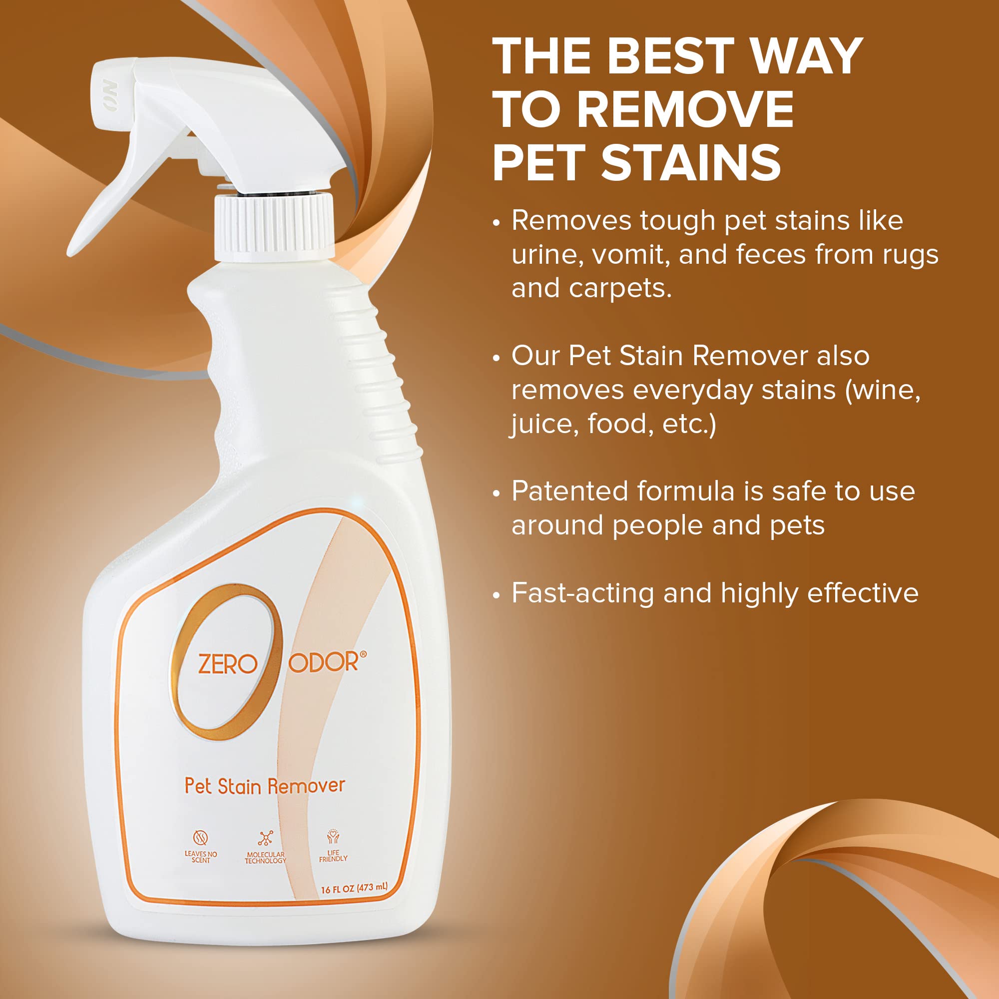 Zero Odor - Pet Stain Remover & Odor Eliminator - Permanently Remove Stain & Odor With Patented Technology Best For Carpet, Furniture, Floors, Pet Bed– Look And Smell Great, 16Oz (Over 400 Sprays)