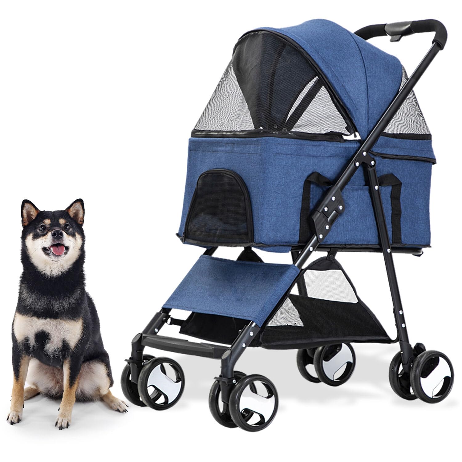 Critter Sitters Pet Stroller With Storage Basket, Single Carriage Carrier For Animals Up To 33 Lbs., 4-Wheel, Travel And Transpo
