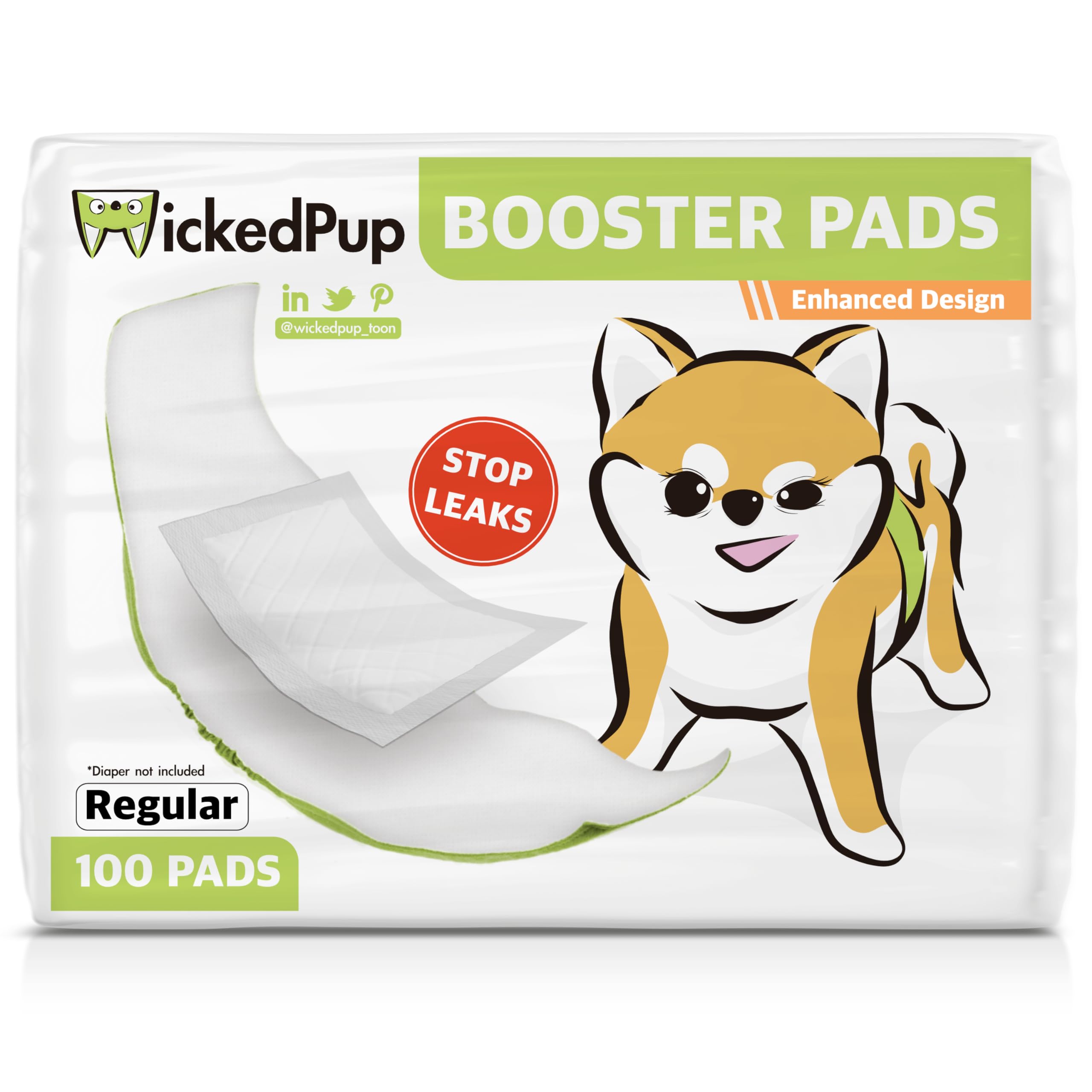 WICKEDPUP Dog Diaper Liners Booster Pads for Male and Female Dogs, 100ct | Disposable Diaper Inserts fit Most Reusable Pet Belly