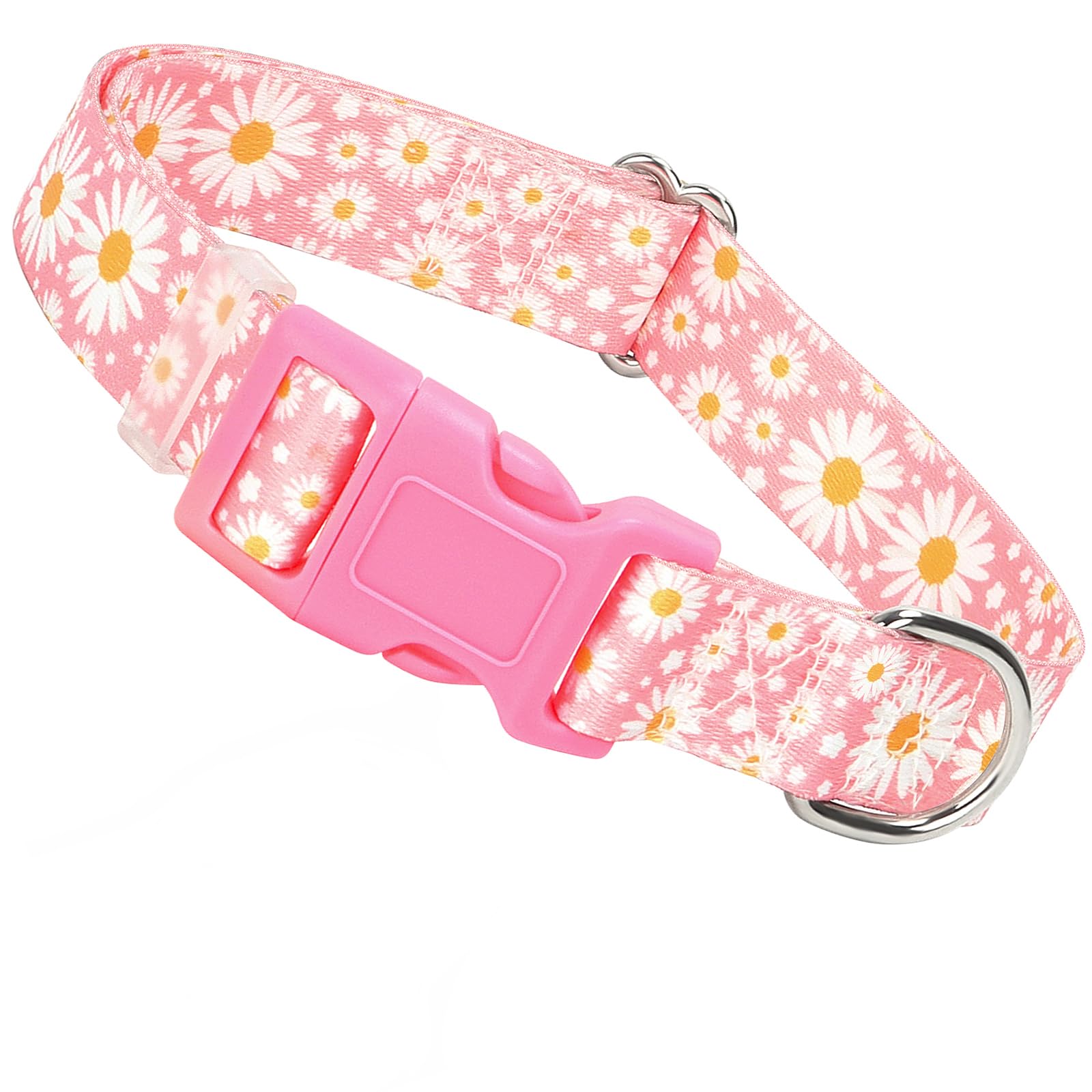 Girl Dog Collars For Medium Dogs,Female Dog Collars With Pink Daisy Flowers, Adjustable Comfy Soft Pet Collar With Safety Buckle