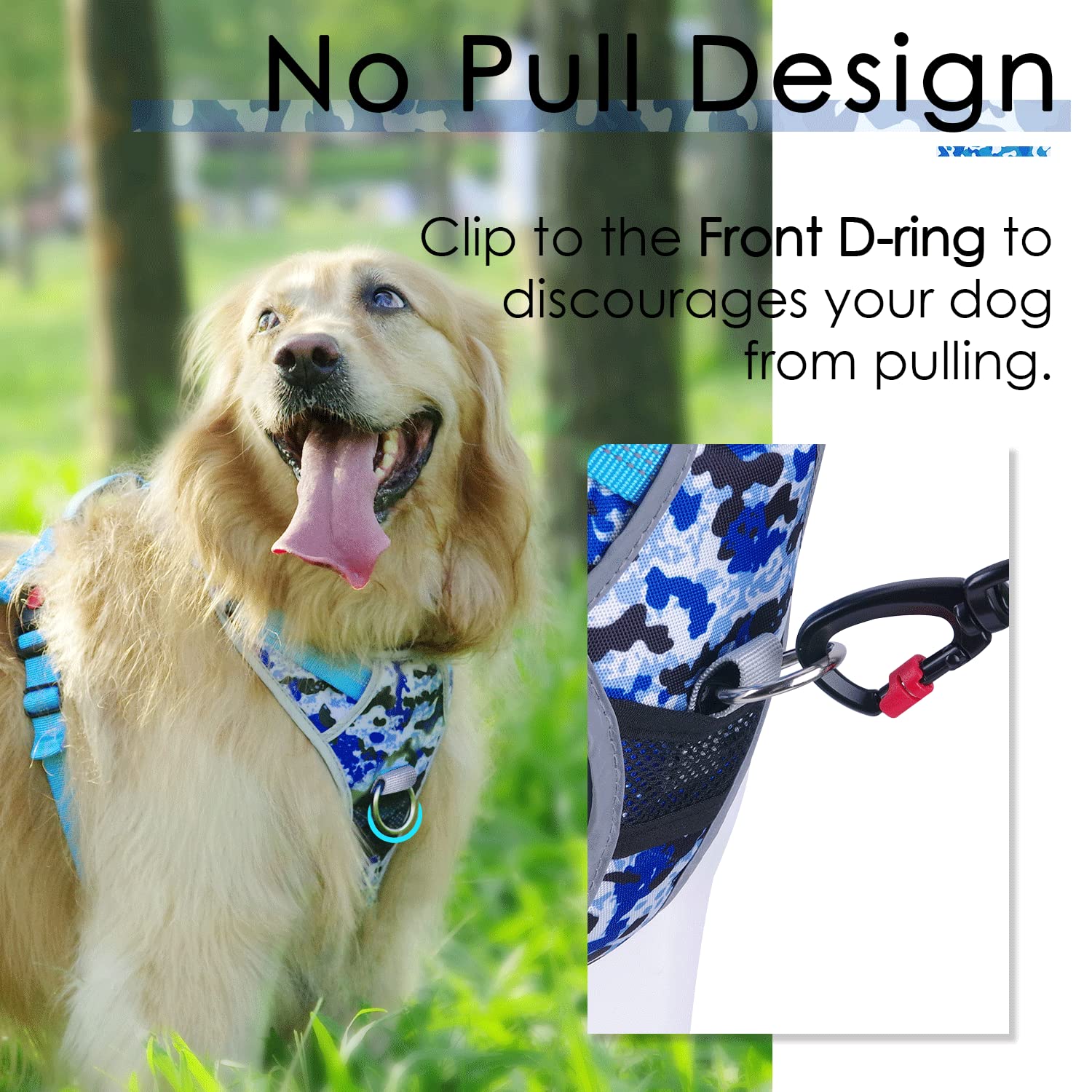 Thinkpet No Pull Harness Breathable Sport Harness With Handle-Dog Harnesses Reflective Adjustable For Medium Large Dogs,Back/Front Clip For Easy Control L Camouflage Blue