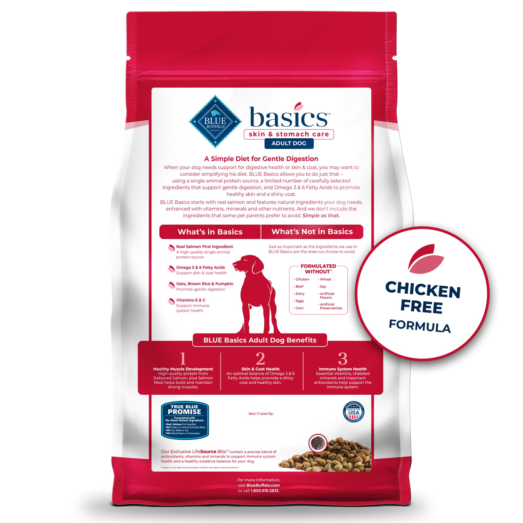 Blue Buffalo Basics Grain-Free Dry Dog Food for Adult Dogs, Limited Ingredient Diet, Salmon Recipe, 11-lb Bag