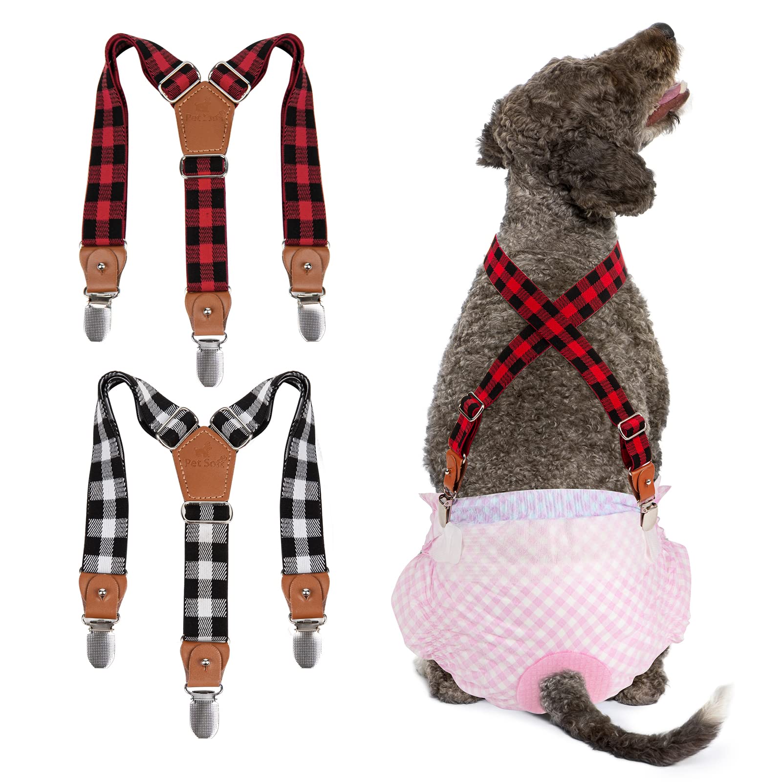 Pet Soft Dog Suspenders 2 Pieces Female Dog Diaper Suspenders For Dogs Diaper Keeper Suspender For Dogs Skirt, Dogggy Dress (Pla