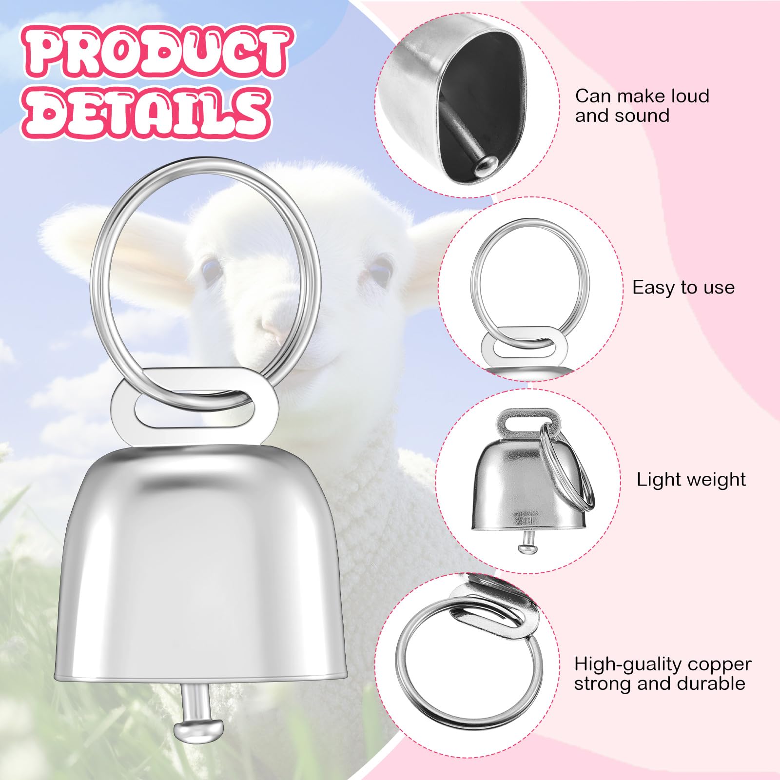 Yeyeplum 2 Pack Goat Collars With Bells, Sheep Grazing Copper Bells And Adjustable Nylon Collar Set Loud Bronze Bell For Small F